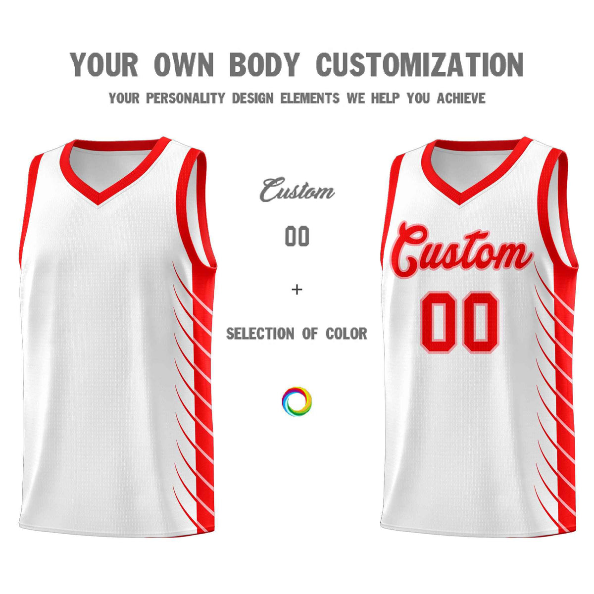 Custom White Light Red Personalized Side Symmetrical Line Pattern Sports Uniform Basketball Jersey| KXKSHOP