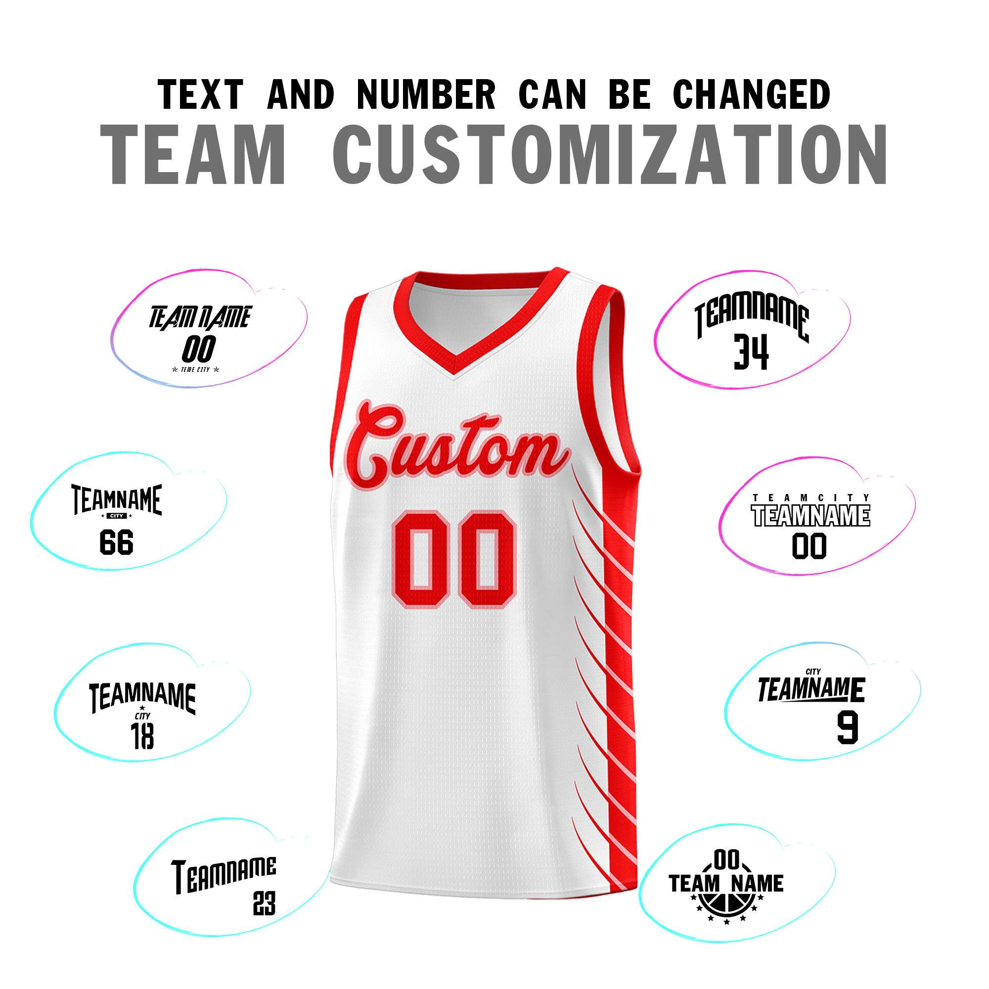 Custom White Light Red Personalized Side Symmetrical Line Pattern Sports Uniform Basketball Jersey| KXKSHOP