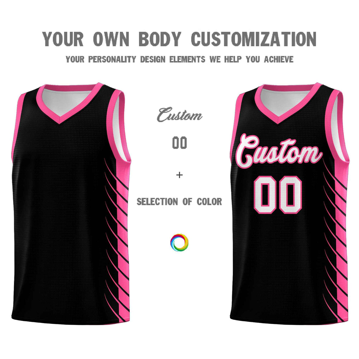 Custom Black Pink Personalized Side Symmetrical Line Pattern Sports Uniform Basketball Jersey| KXKSHOP