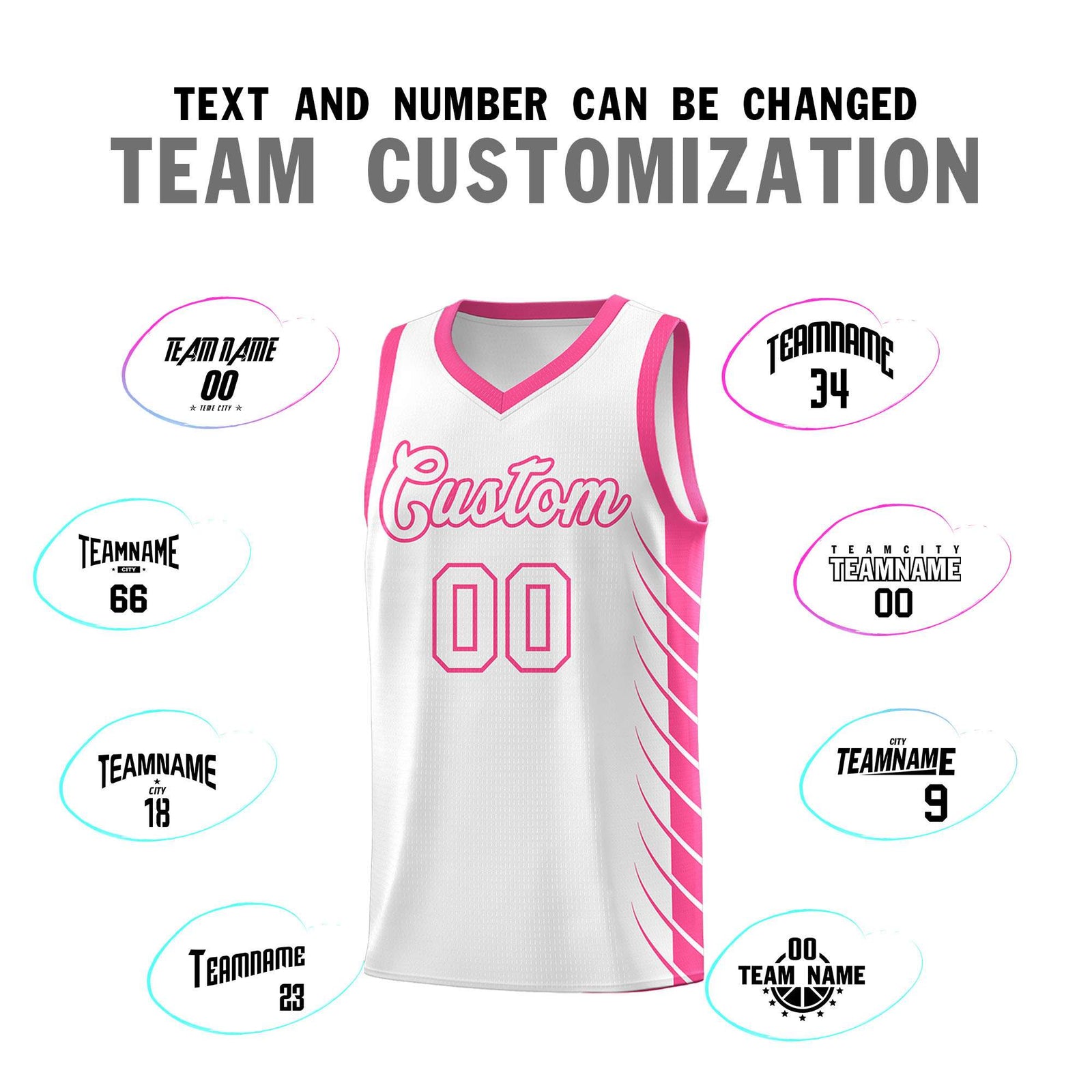 Custom White Pink Personalized Side Symmetrical Line Pattern Sports Uniform Basketball Jersey| KXKSHOP