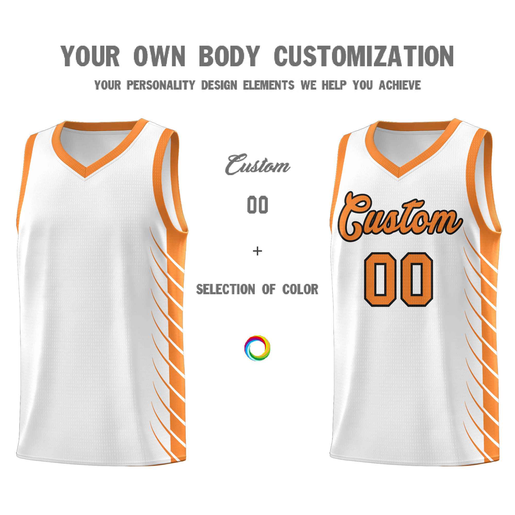 Custom White Gold Orange Personalized Side Symmetrical Line Pattern Sports Uniform Basketball Jersey| KXKSHOP