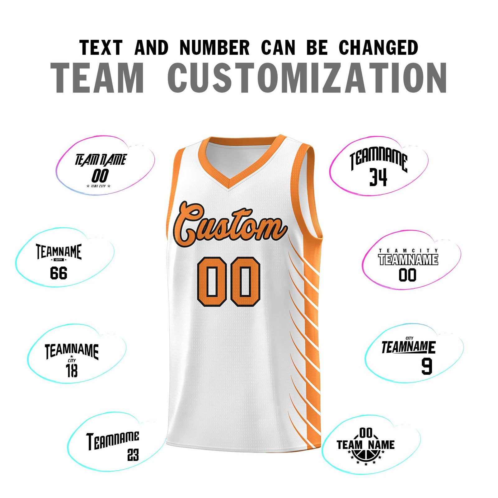 Custom White Gold Orange Personalized Side Symmetrical Line Pattern Sports Uniform Basketball Jersey| KXKSHOP
