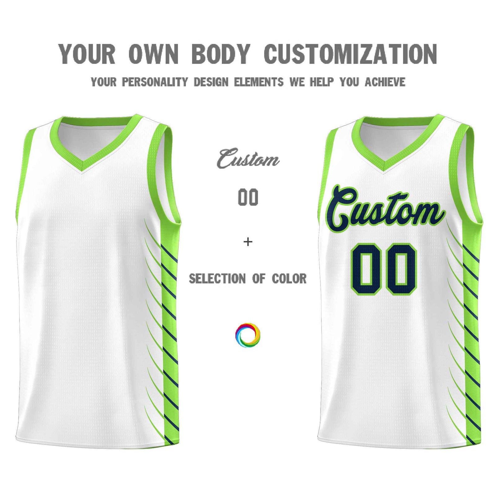 Custom White Fluorescent Green Personalized Side Symmetrical Line Pattern Sports Uniform Basketball Jersey| KXKSHOP
