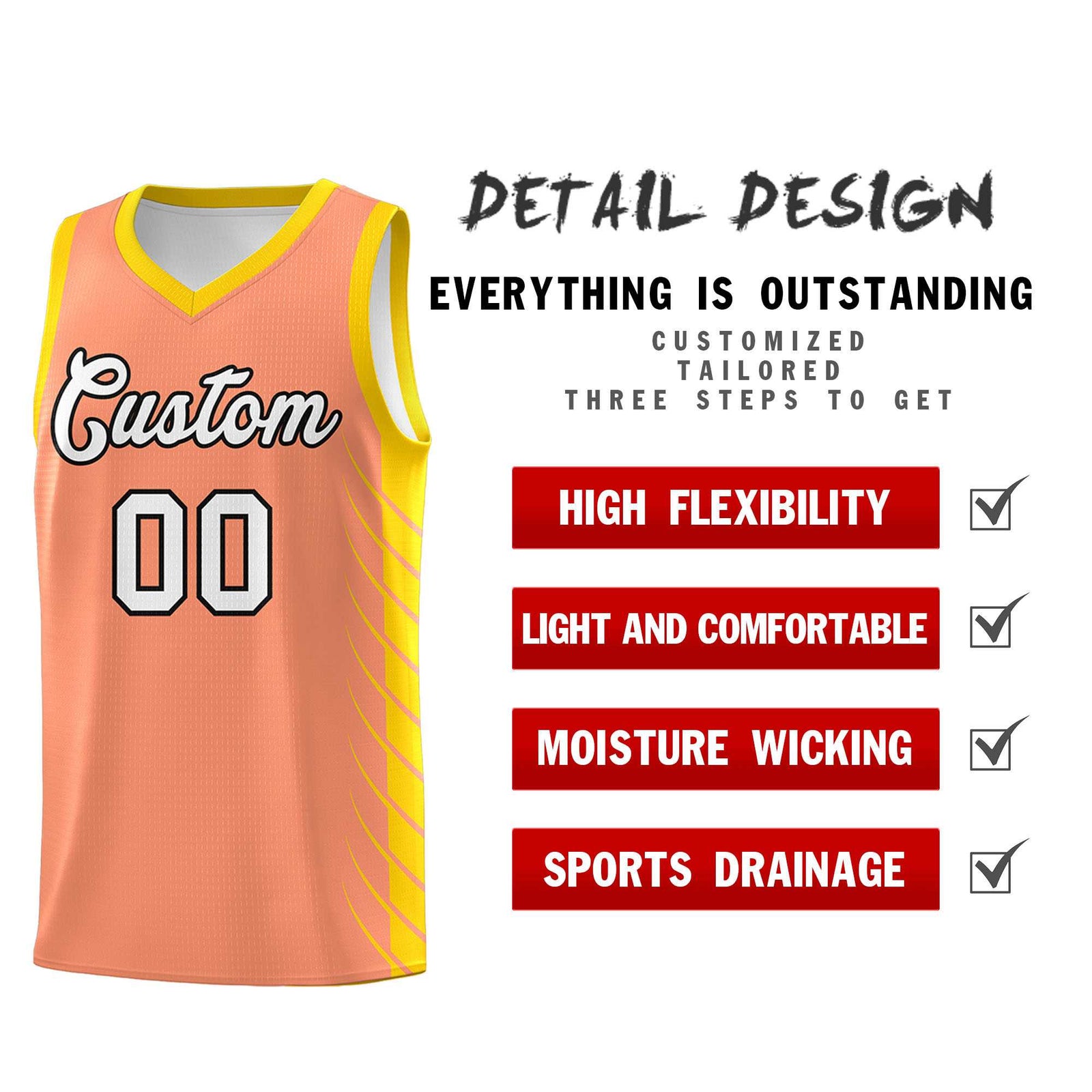 Custom Light Orange Gold Personalized Side Symmetrical Line Pattern Sports Uniform Basketball Jersey| KXKSHOP