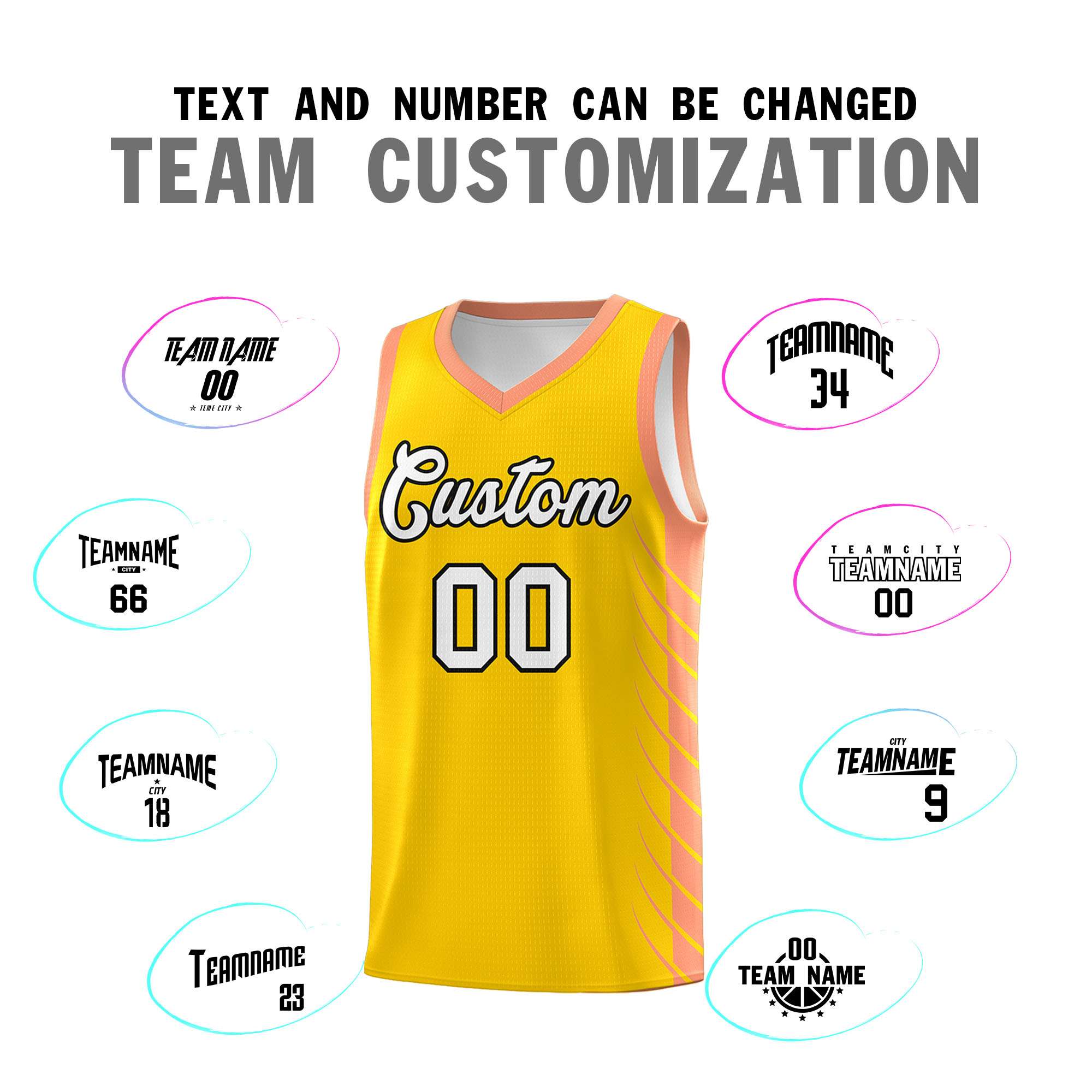 Custom Gold Light Orange Personalized Side Symmetrical Line Pattern Sports Uniform Basketball Jersey| KXKSHOP
