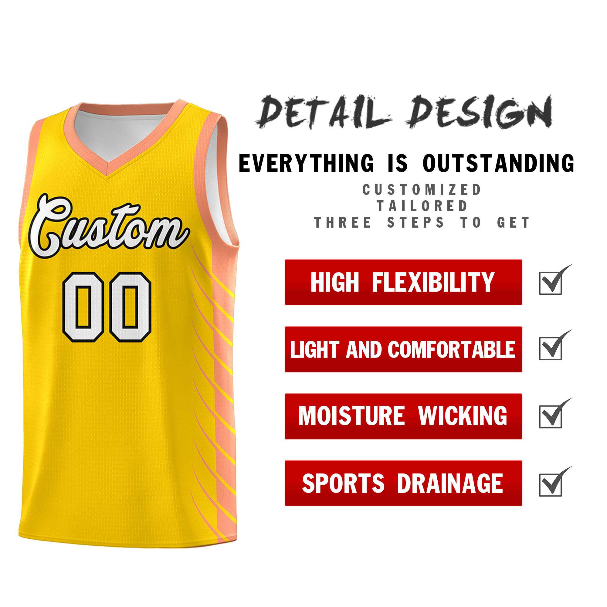 Custom Gold Light Orange Personalized Side Symmetrical Line Pattern Sports Uniform Basketball Jersey| KXKSHOP