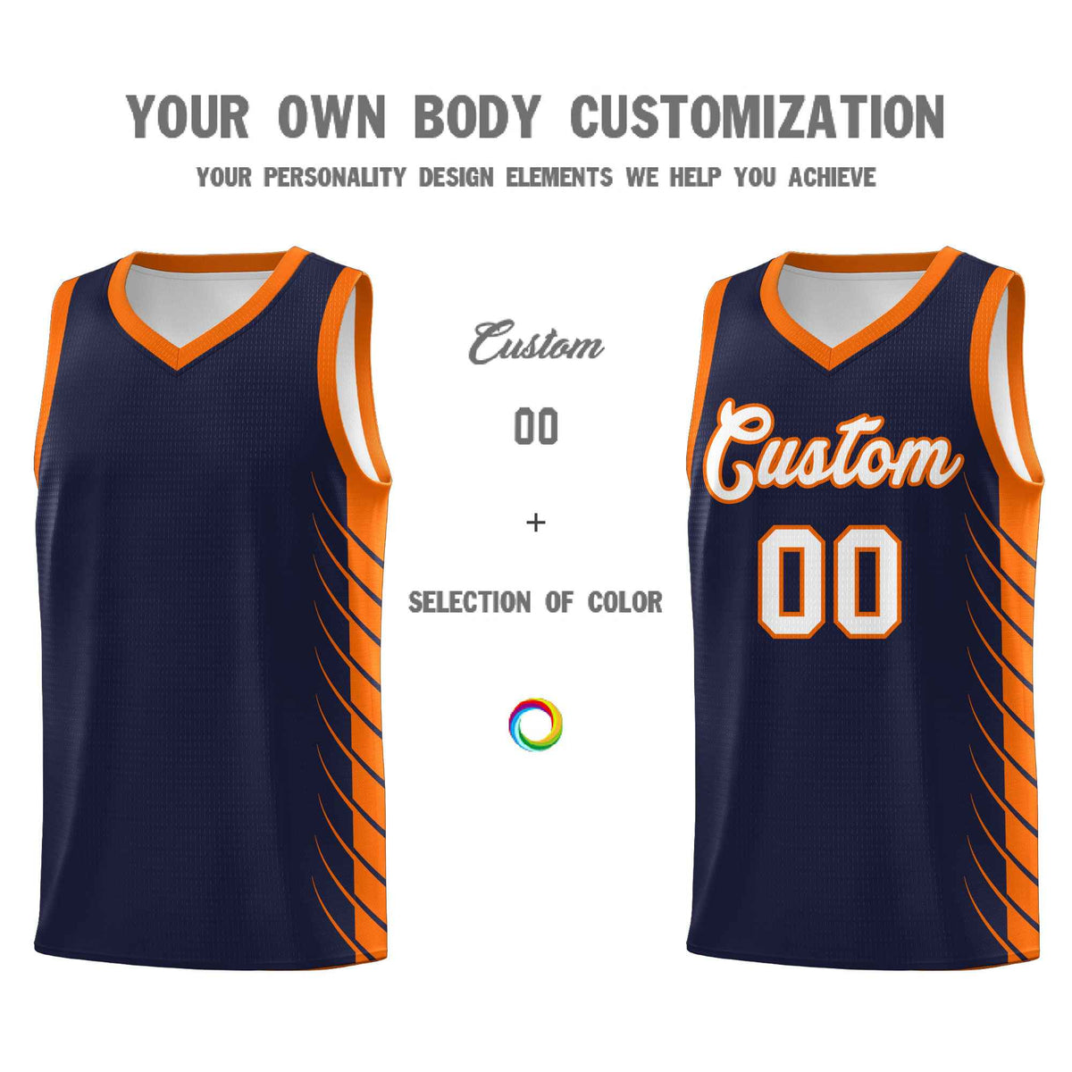 Custom Navy Orange Personalized Side Symmetrical Line Pattern Sports Uniform Basketball Jersey| KXKSHOP