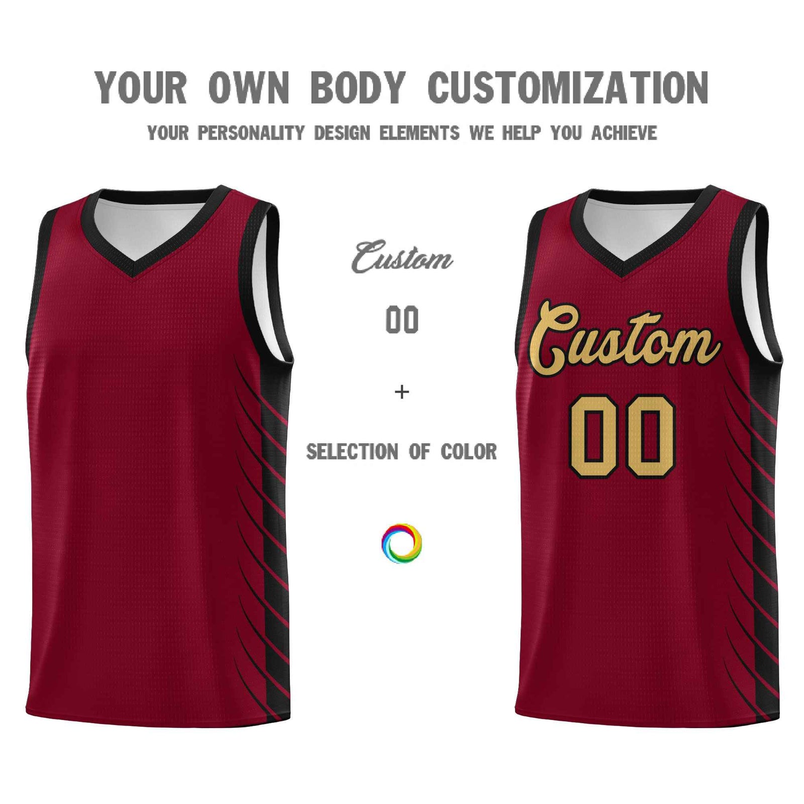 Custom Crimson Black Personalized Side Symmetrical Line Pattern Sports Uniform Basketball Jersey| KXKSHOP