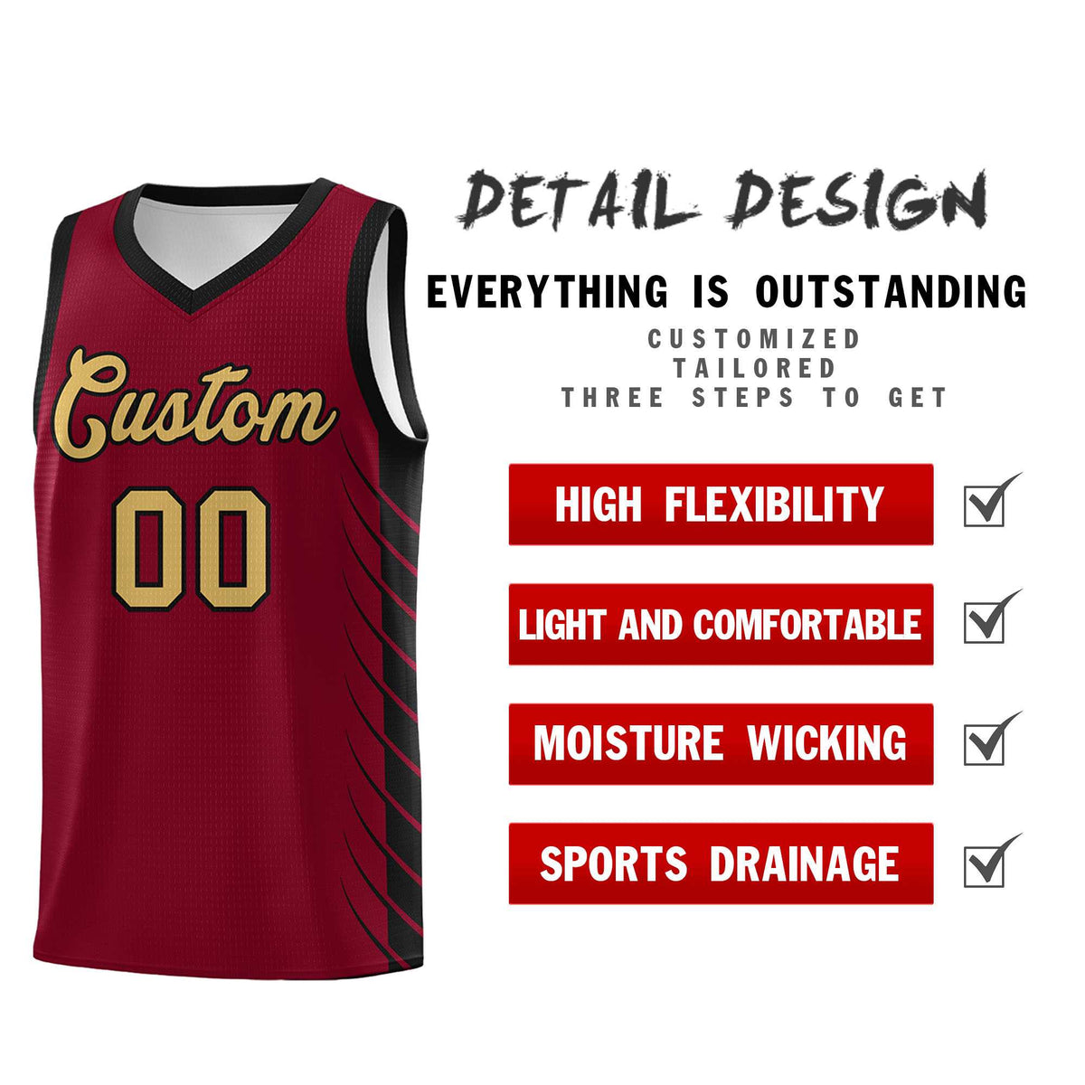 Custom Crimson Black Personalized Side Symmetrical Line Pattern Sports Uniform Basketball Jersey| KXKSHOP