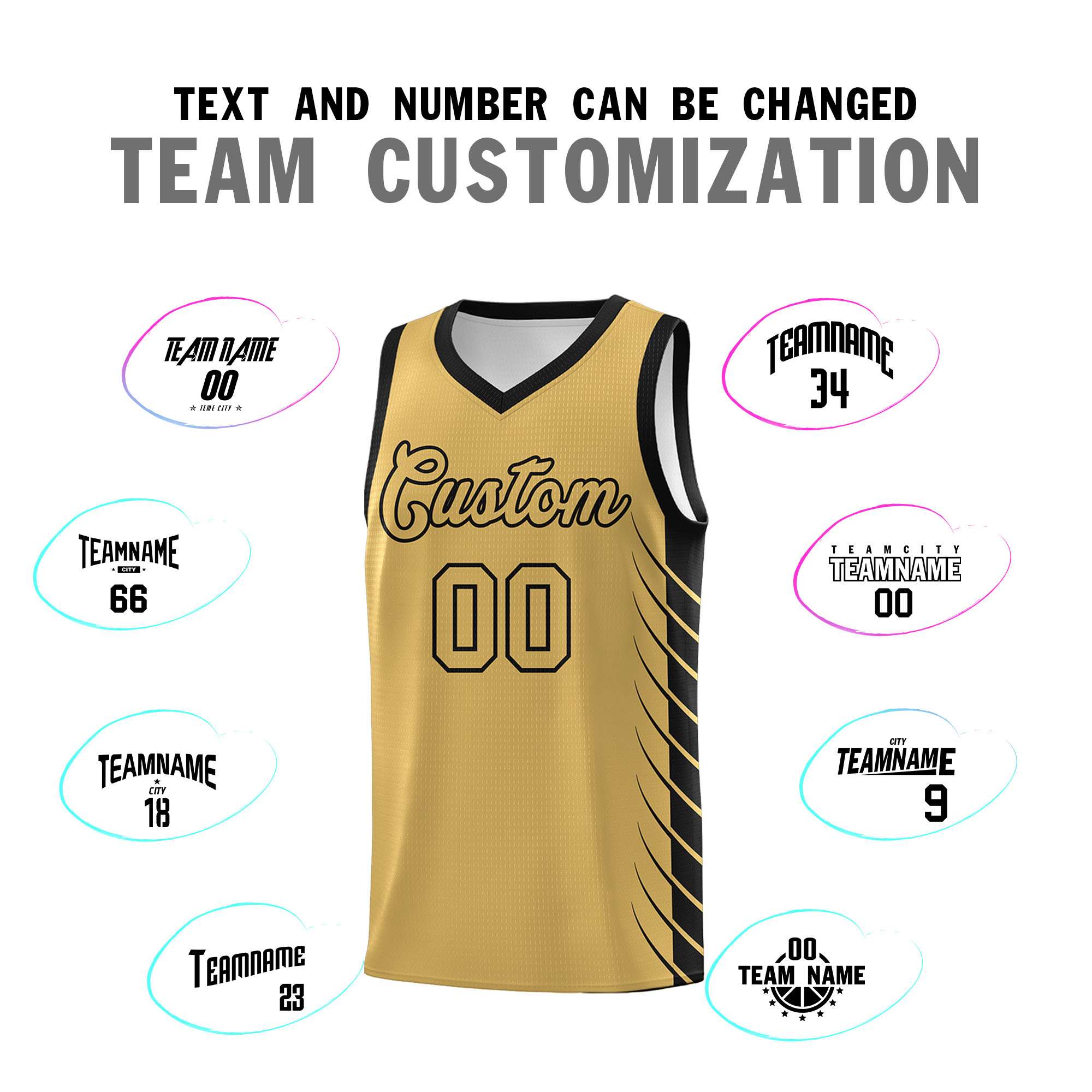 Custom Old Gold Black Personalized Side Symmetrical Line Pattern Sports Uniform Basketball Jersey| KXKSHOP