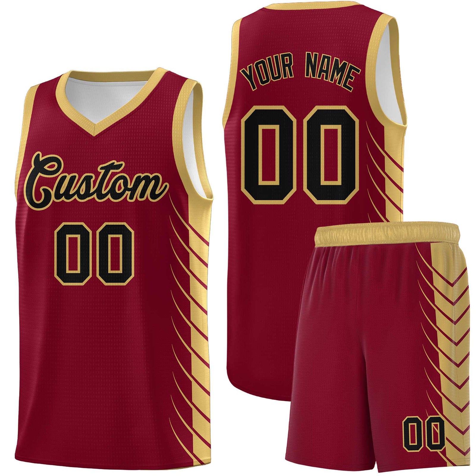 Custom Crimson Old Gold Personalized Side Symmetrical Line Pattern Sports Uniform Basketball Jersey| KXKSHOP