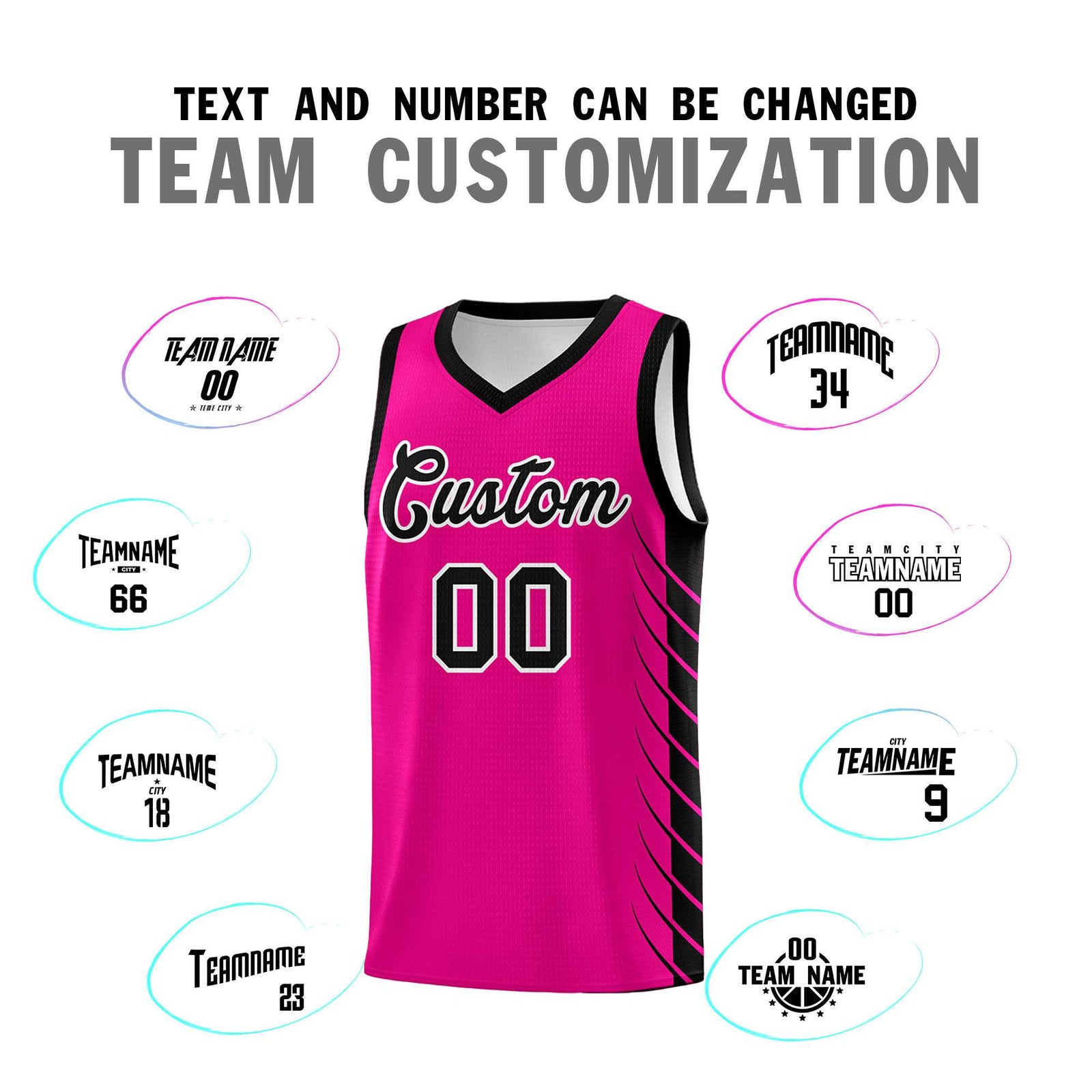 Custom Pink Black Personalized Side Symmetrical Line Pattern Sports Uniform Basketball Jersey| KXKSHOP