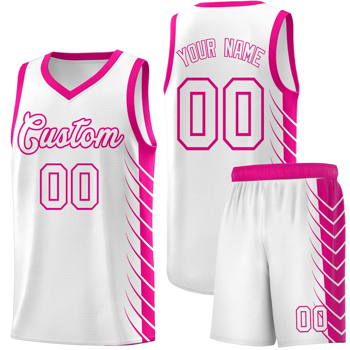 Custom White Pink Personalized Side Symmetrical Line Pattern Sports Uniform Basketball Jersey| KXKSHOP