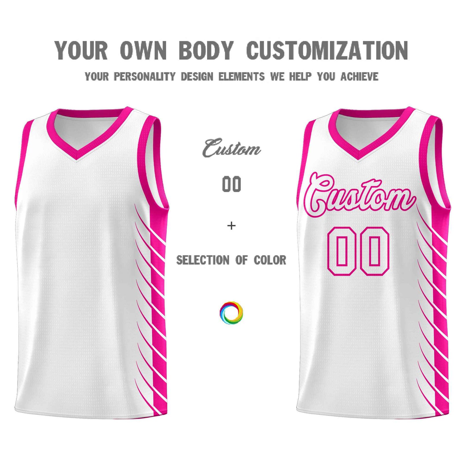 Custom White Pink Personalized Side Symmetrical Line Pattern Sports Uniform Basketball Jersey| KXKSHOP