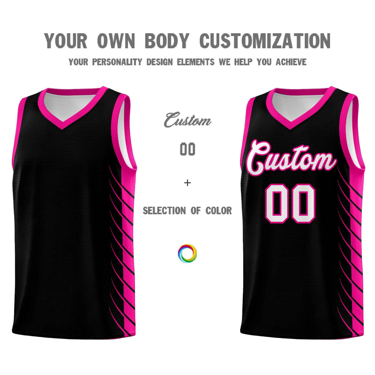 Custom Black Pink Personalized Side Symmetrical Line Pattern Sports Uniform Basketball Jersey| KXKSHOP