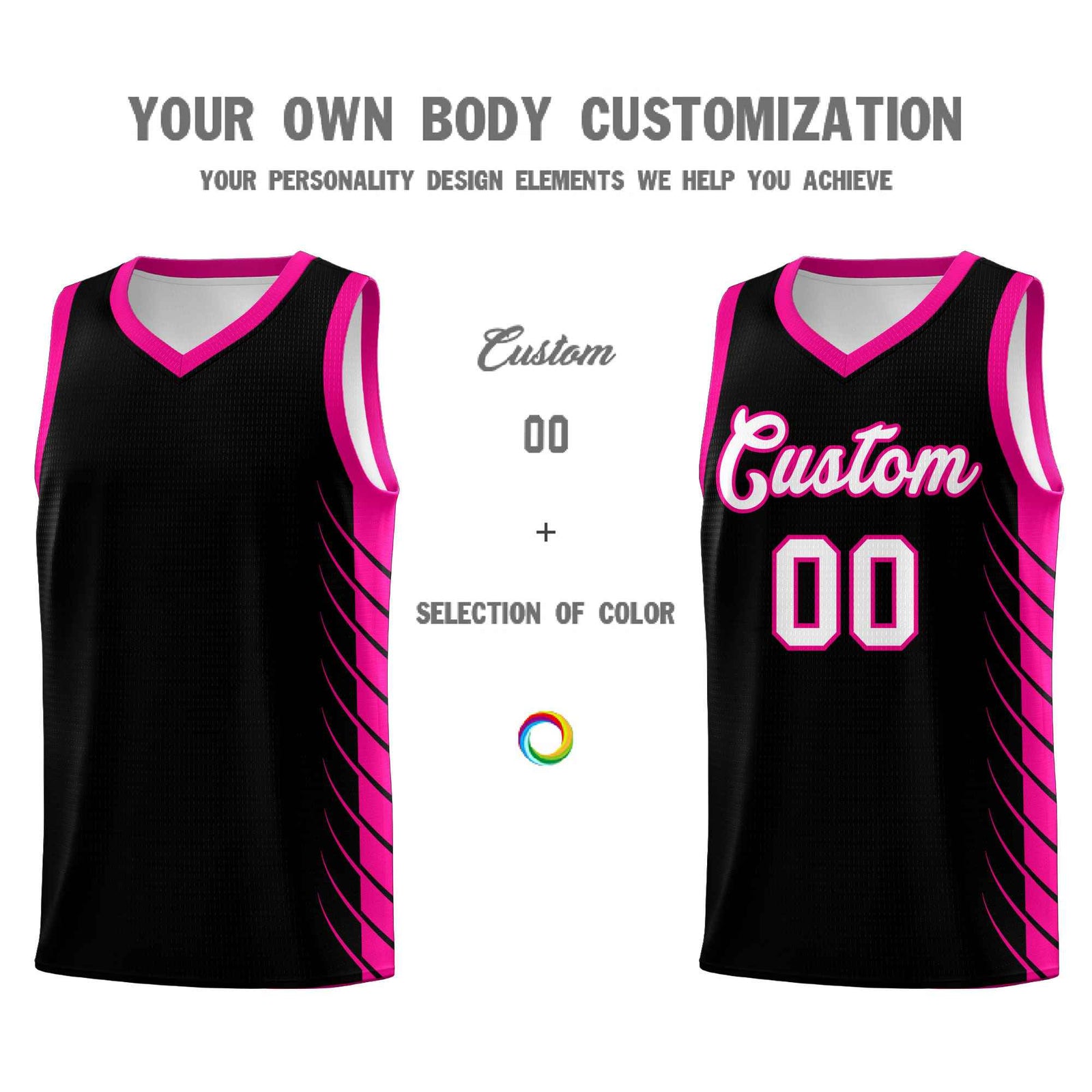 Custom Black Pink Personalized Side Symmetrical Line Pattern Sports Uniform Basketball Jersey| KXKSHOP