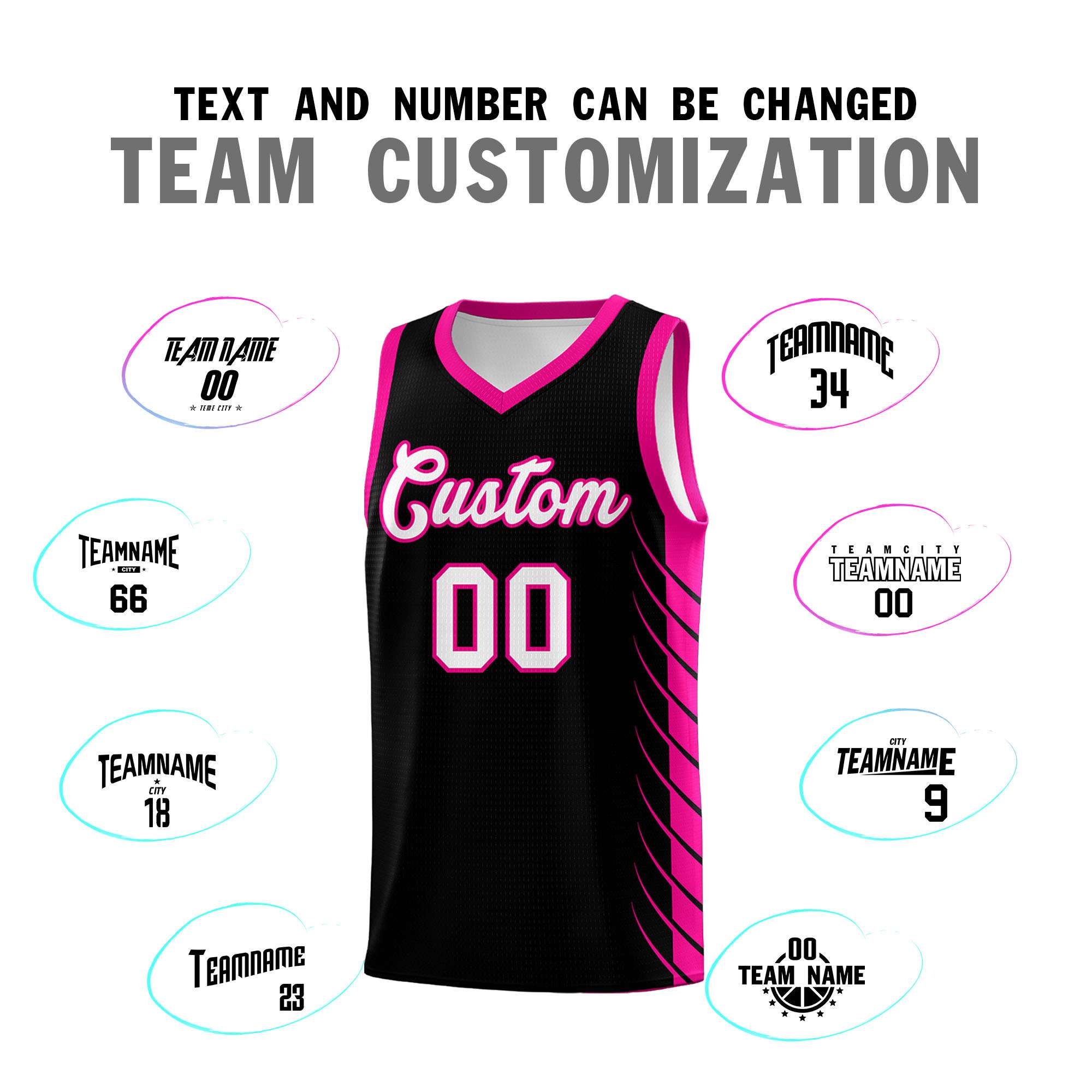 Custom Black Pink Personalized Side Symmetrical Line Pattern Sports Uniform Basketball Jersey| KXKSHOP