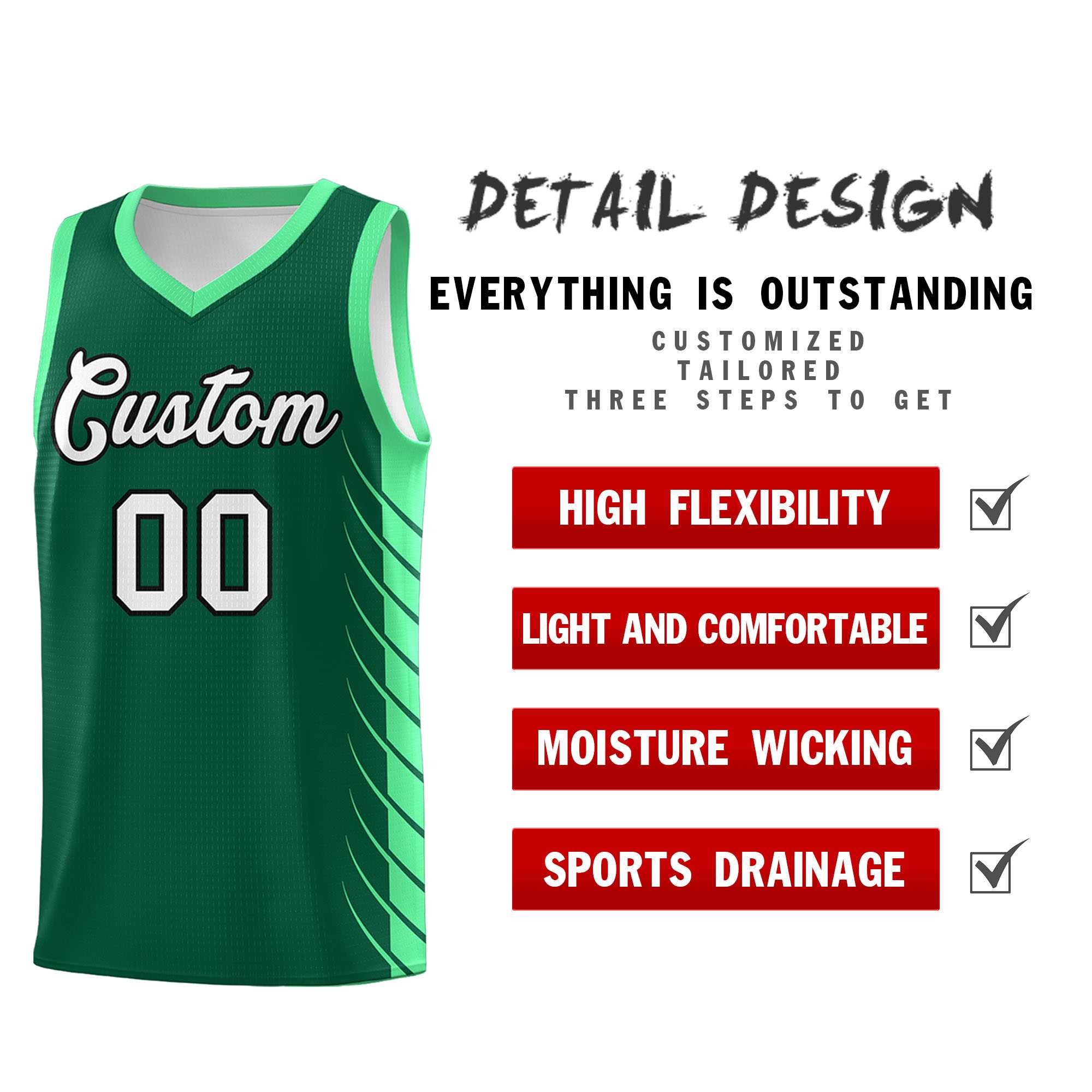 Custom Kelly Green Green Personalized Side Symmetrical Line Pattern Sports Uniform Basketball Jersey| KXKSHOP
