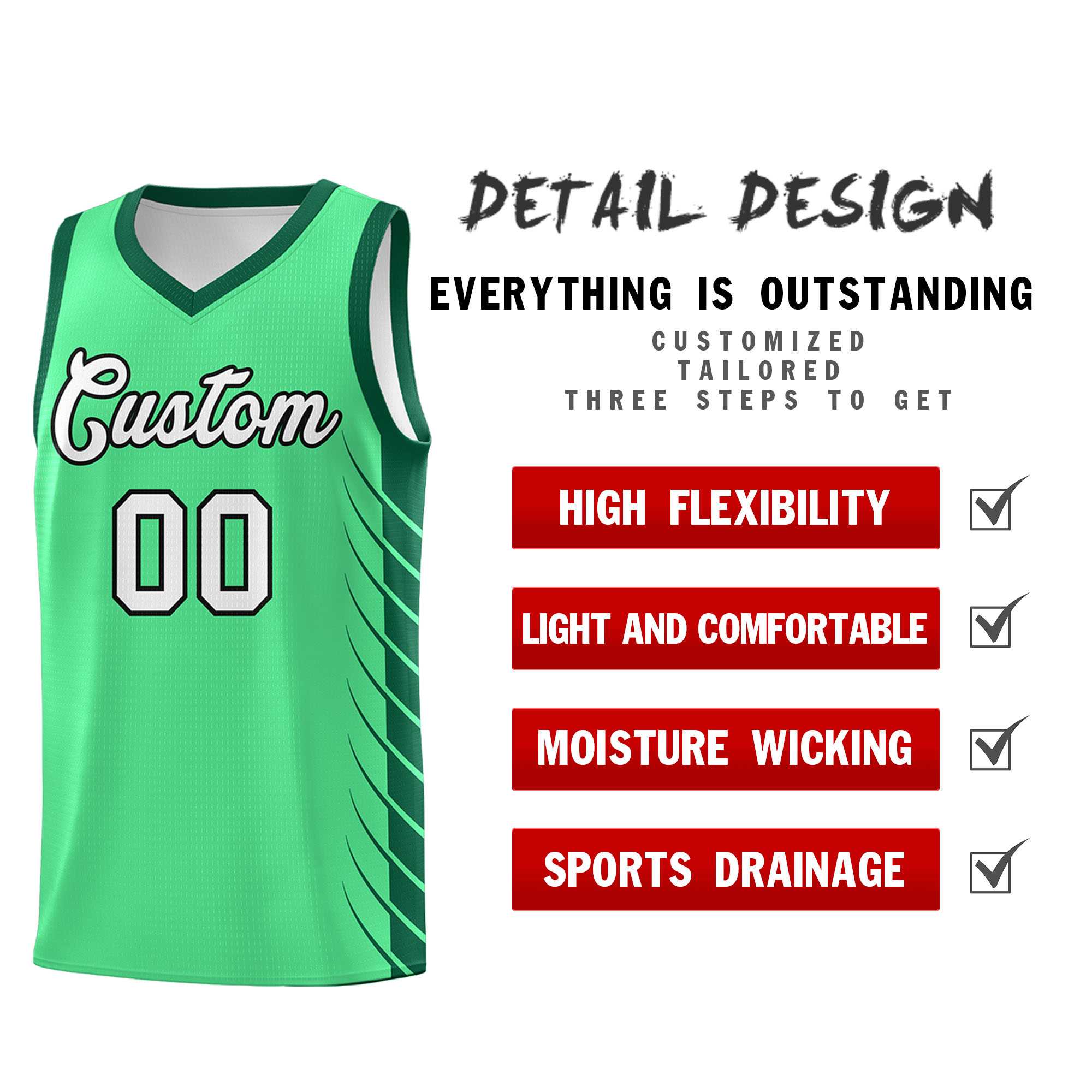 Custom Green Kelly Green Personalized Side Symmetrical Line Pattern Sports Uniform Basketball Jersey| KXKSHOP