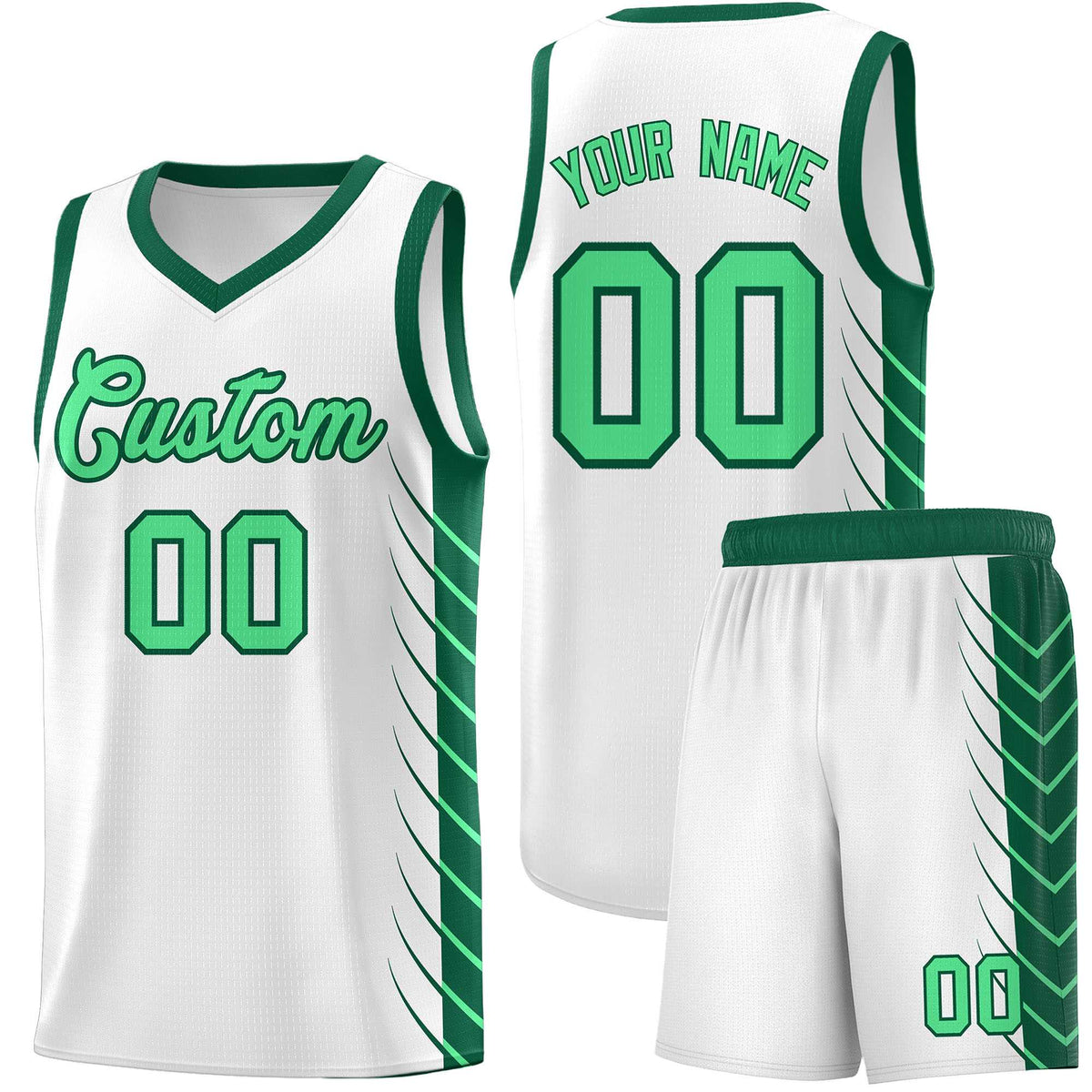 Custom White Kelly Green Personalized Side Symmetrical Line Pattern Sports Uniform Basketball Jersey| KXKSHOP