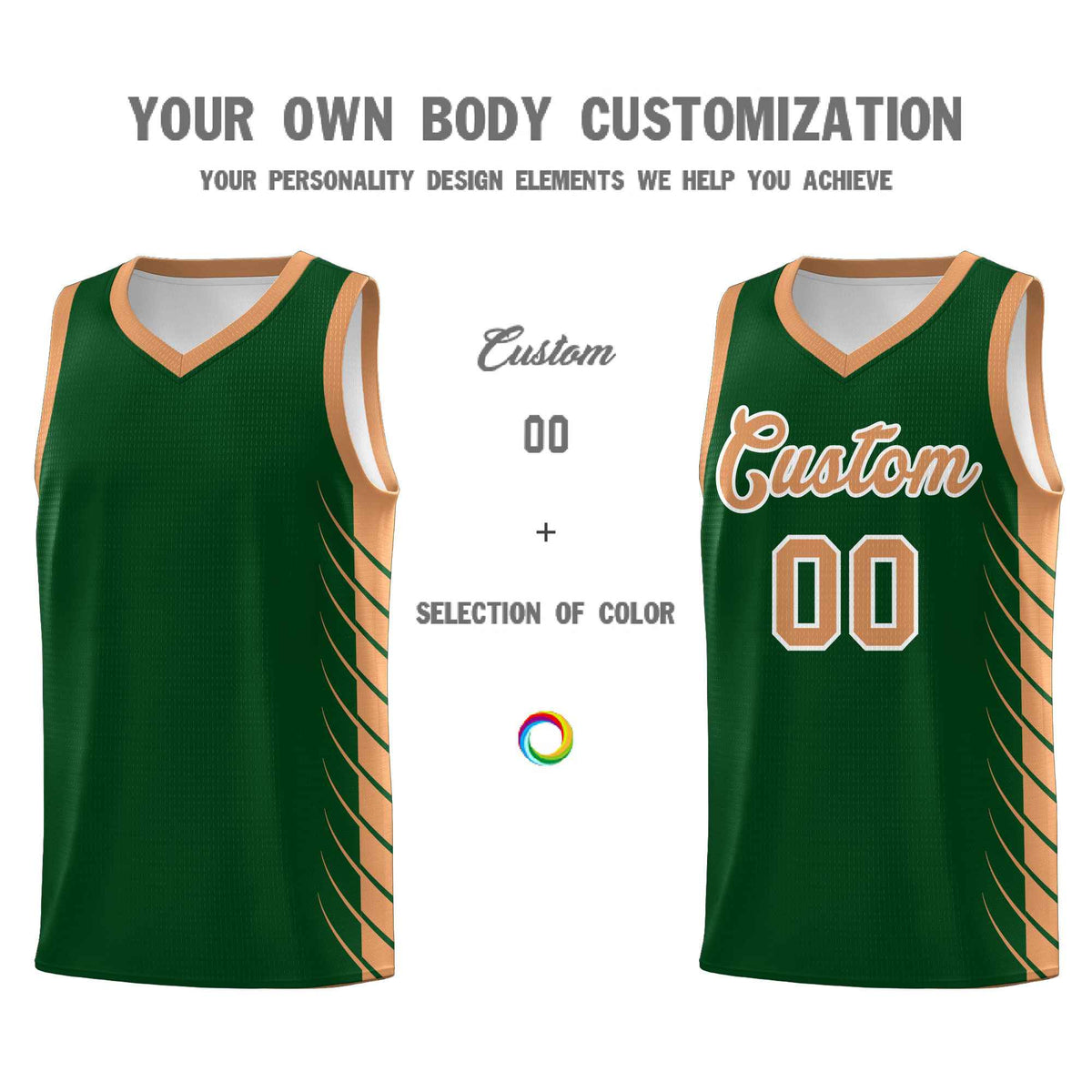 Custom Green Buckskin Brown Personalized Side Symmetrical Line Pattern Sports Uniform Basketball Jersey| KXKSHOP