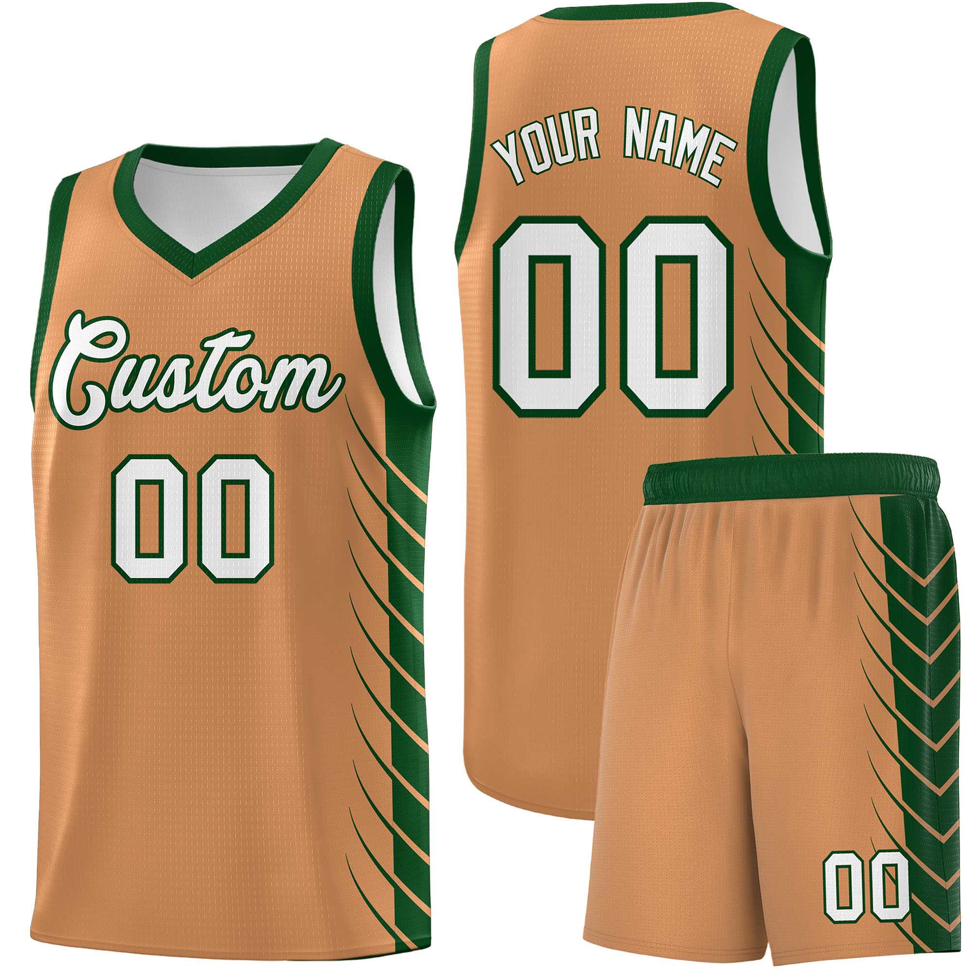 Custom Buckskin Brown Green Personalized Side Symmetrical Line Pattern Sports Uniform Basketball Jersey| KXKSHOP