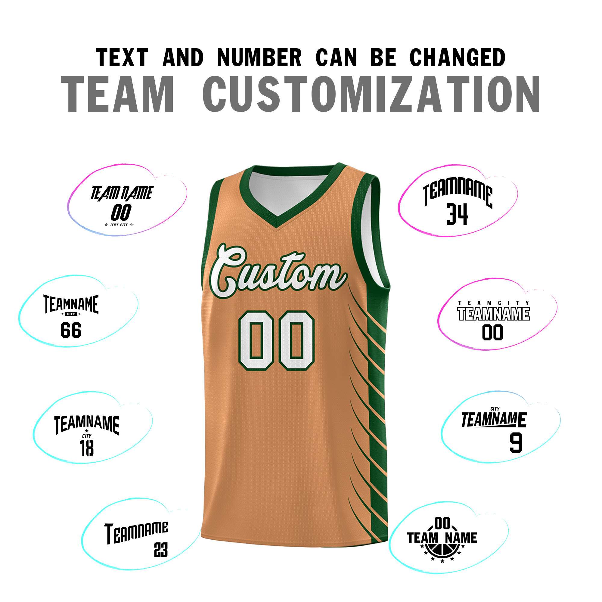 Custom Buckskin Brown Green Personalized Side Symmetrical Line Pattern Sports Uniform Basketball Jersey| KXKSHOP