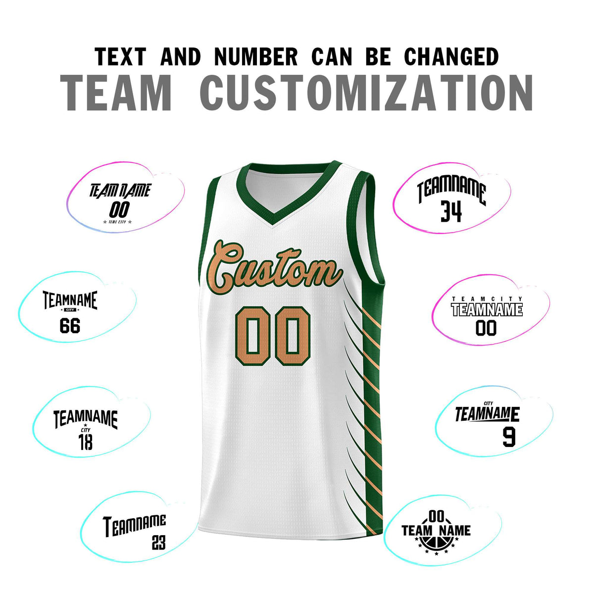 Custom White Green Personalized Side Symmetrical Line Pattern Sports Uniform Basketball Jersey| KXKSHOP