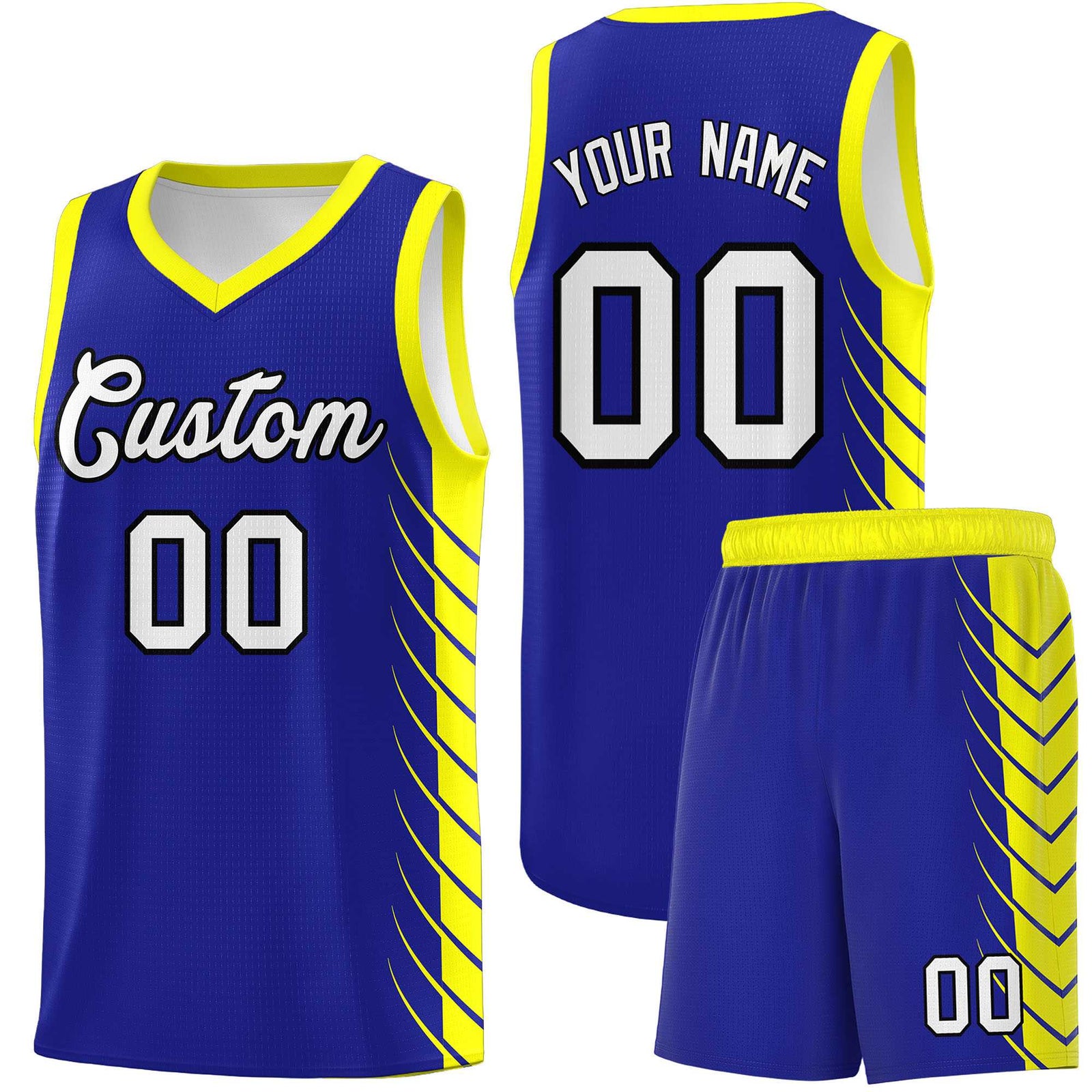 Custom Royal Fluorescent Yellow Personalized Side Symmetrical Line Pattern Sports Uniform Basketball Jersey| KXKSHOP