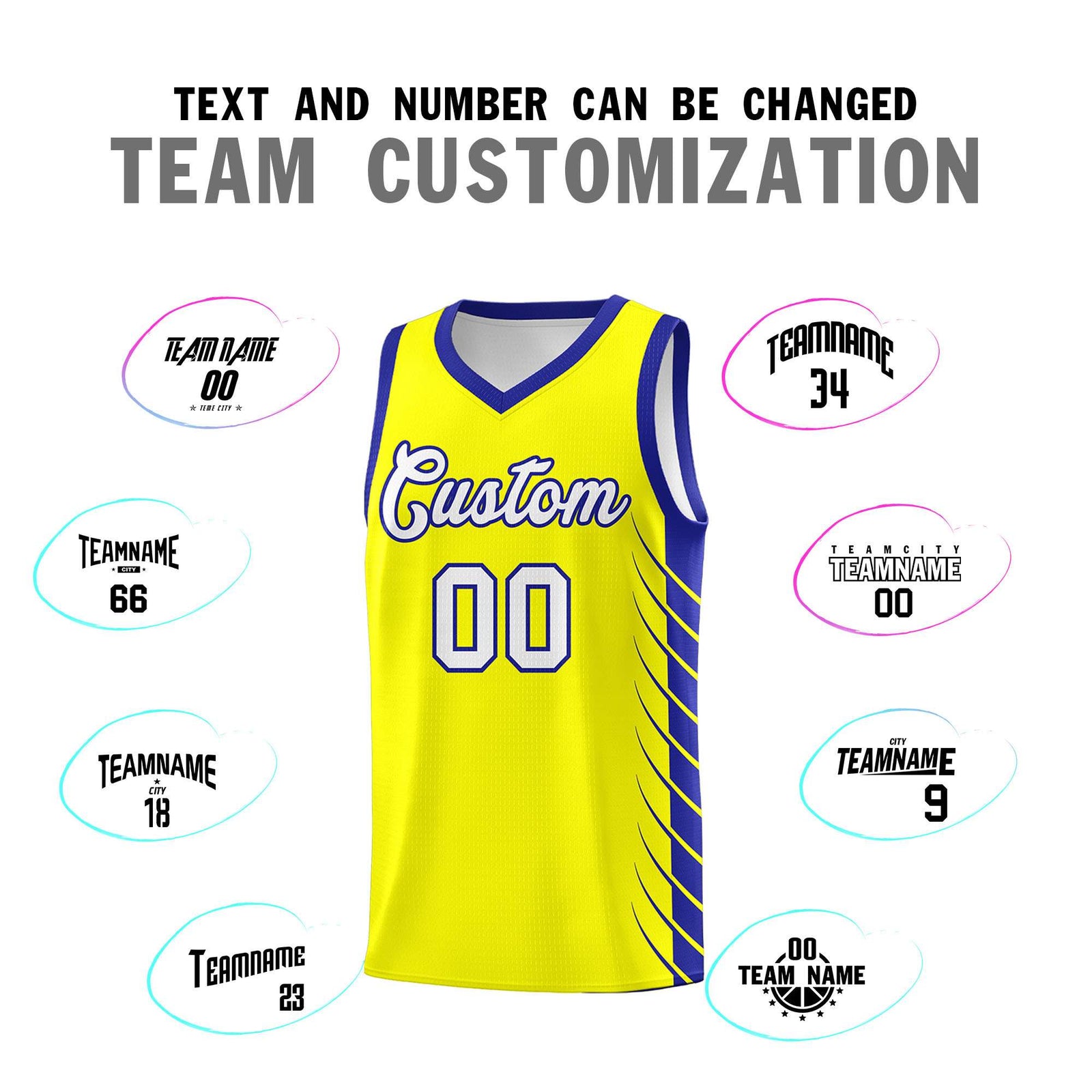 Custom Fluorescent Yellow Royal Personalized Side Symmetrical Line Pattern Sports Uniform Basketball Jersey| KXKSHOP