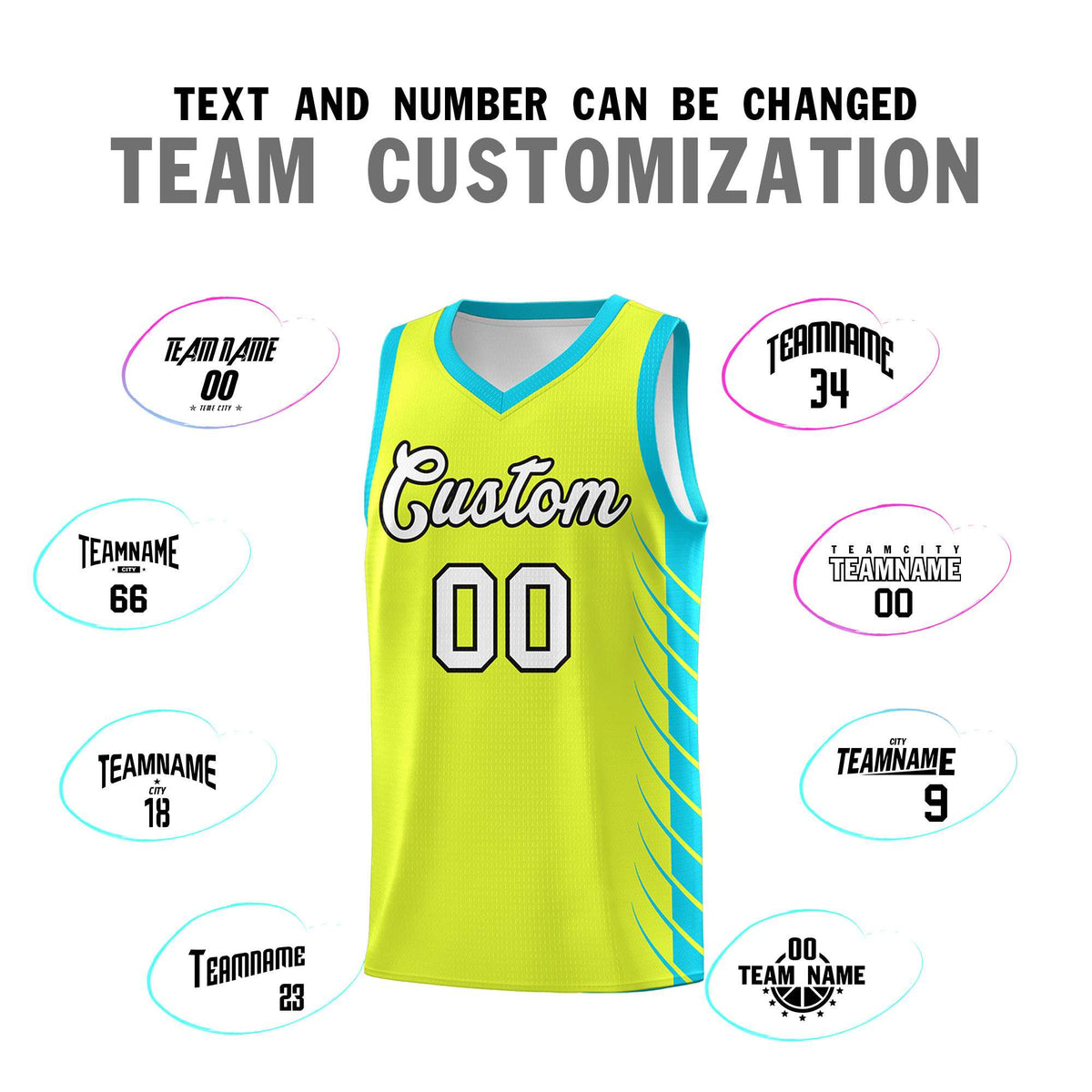 Custom Fluorescent Green Sky Blue Personalized Side Symmetrical Line Pattern Sports Uniform Basketball Jersey| KXKSHOP