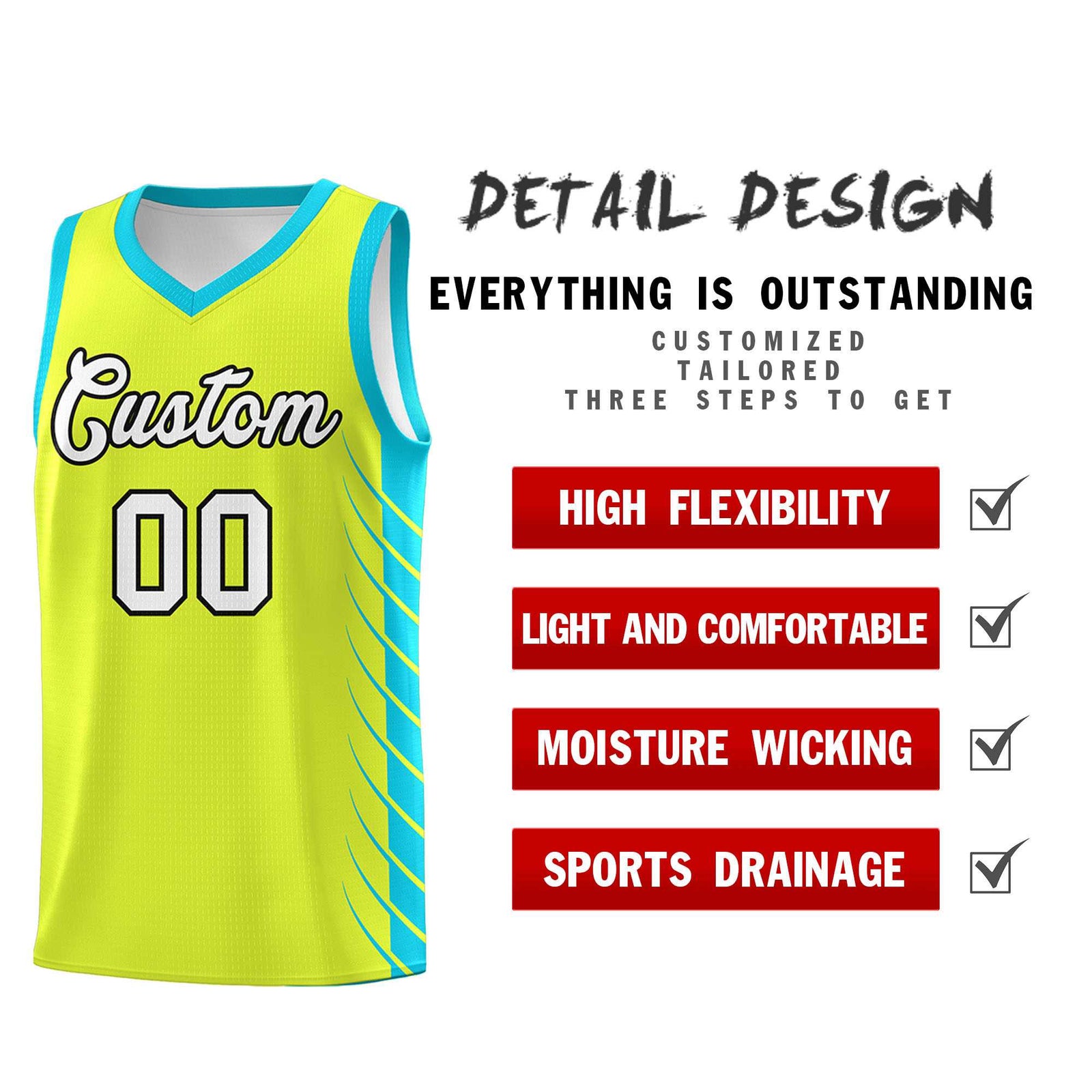 Custom Fluorescent Green Sky Blue Personalized Side Symmetrical Line Pattern Sports Uniform Basketball Jersey| KXKSHOP