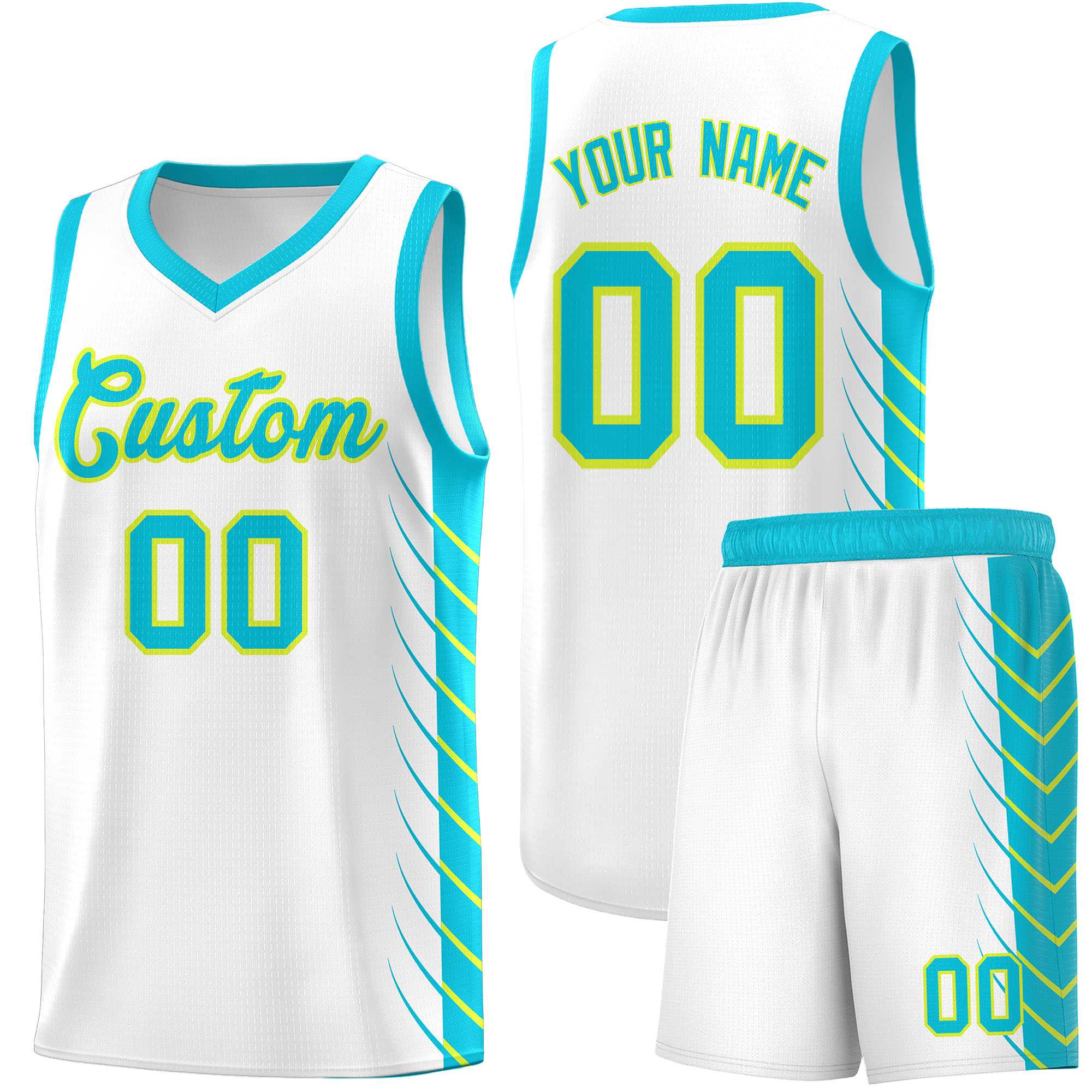 Custom White Sky Blue Personalized Side Symmetrical Line Pattern Sports Uniform Basketball Jersey| KXKSHOP