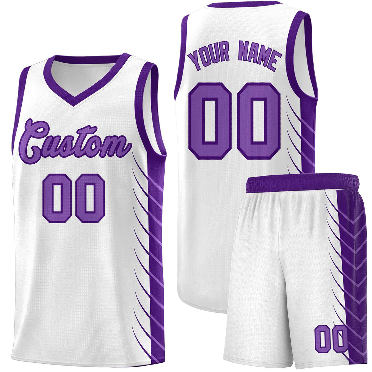 Custom White Purple Personalized Side Symmetrical Line Pattern Sports Uniform Basketball Jersey| KXKSHOP