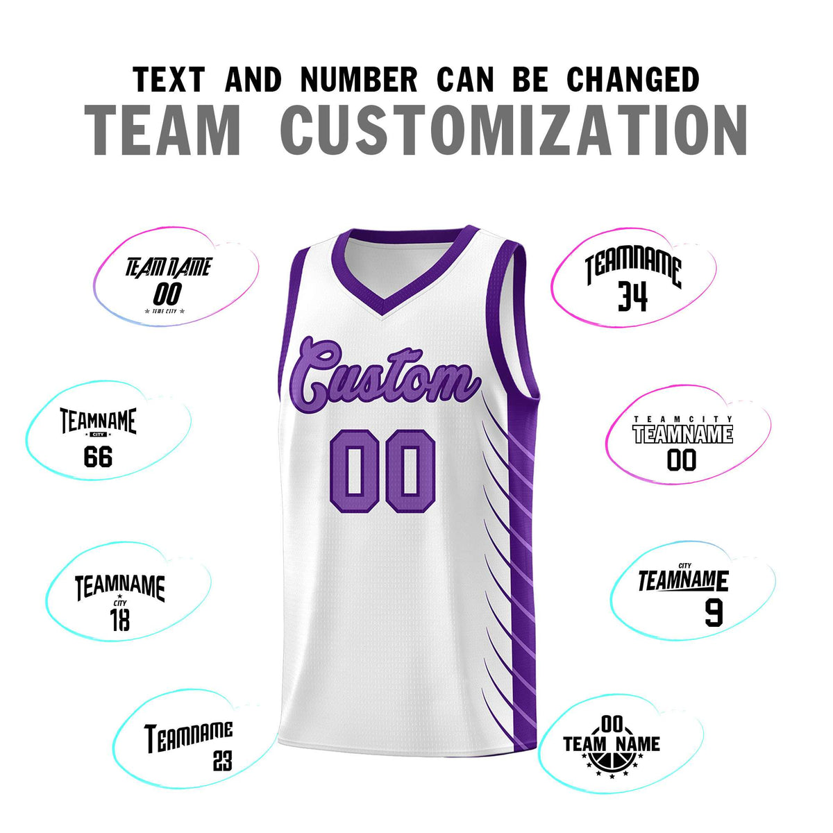 Custom White Purple Personalized Side Symmetrical Line Pattern Sports Uniform Basketball Jersey| KXKSHOP