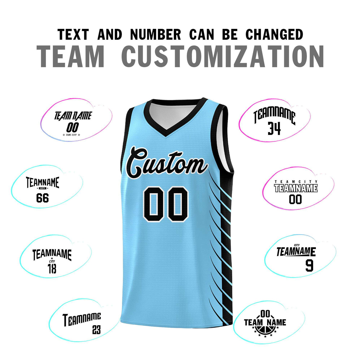 Custom Light Blue Black Personalized Side Symmetrical Line Pattern Sports Uniform Basketball Jersey| KXKSHOP