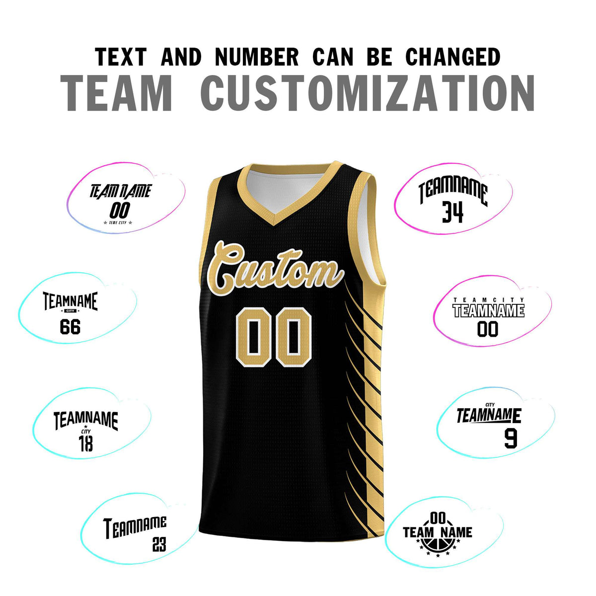 Custom Black Old Gold Personalized Side Symmetrical Line Pattern Sports Uniform Basketball Jersey| KXKSHOP