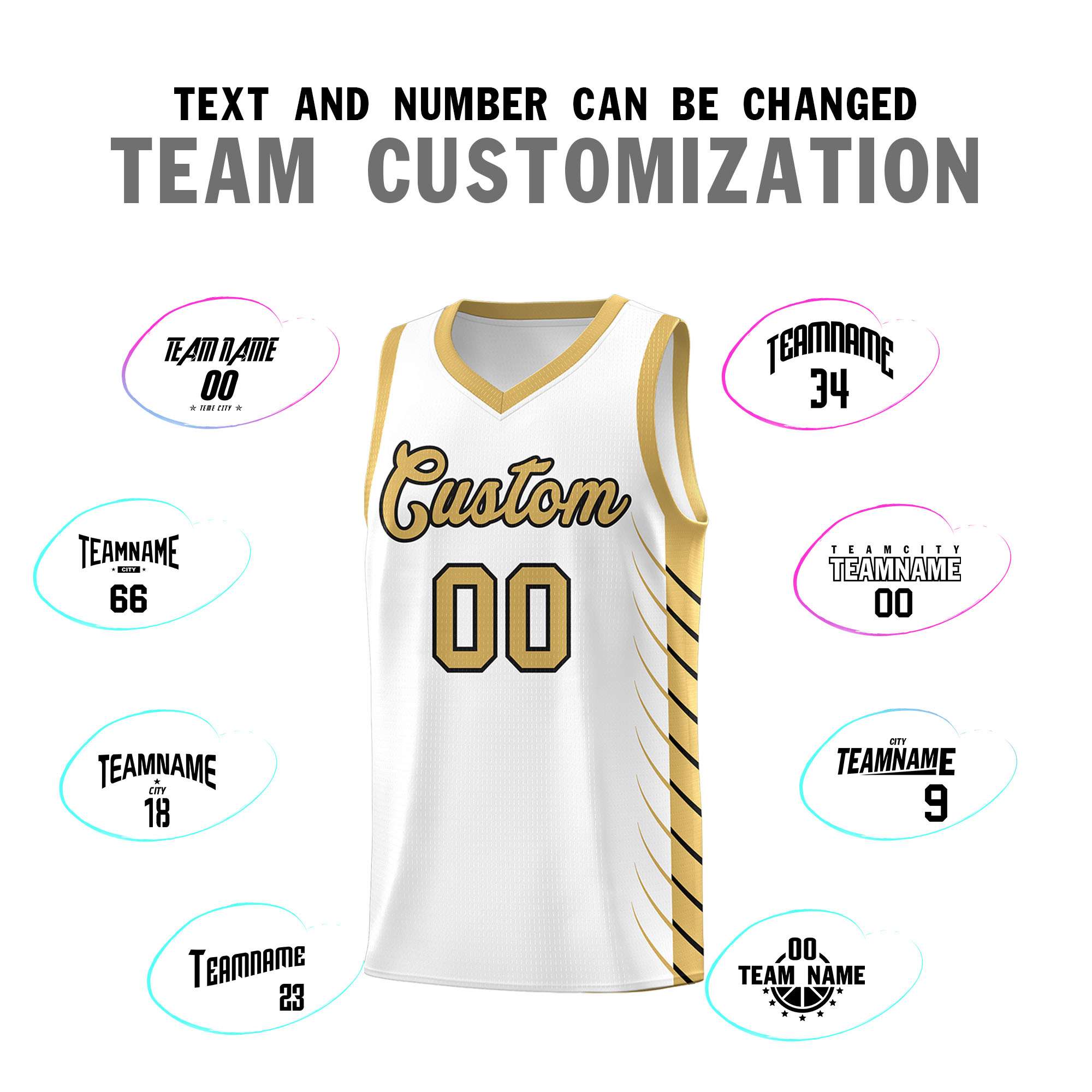 Custom White Old Gold Personalized Side Symmetrical Line Pattern Sports Uniform Basketball Jersey| KXKSHOP