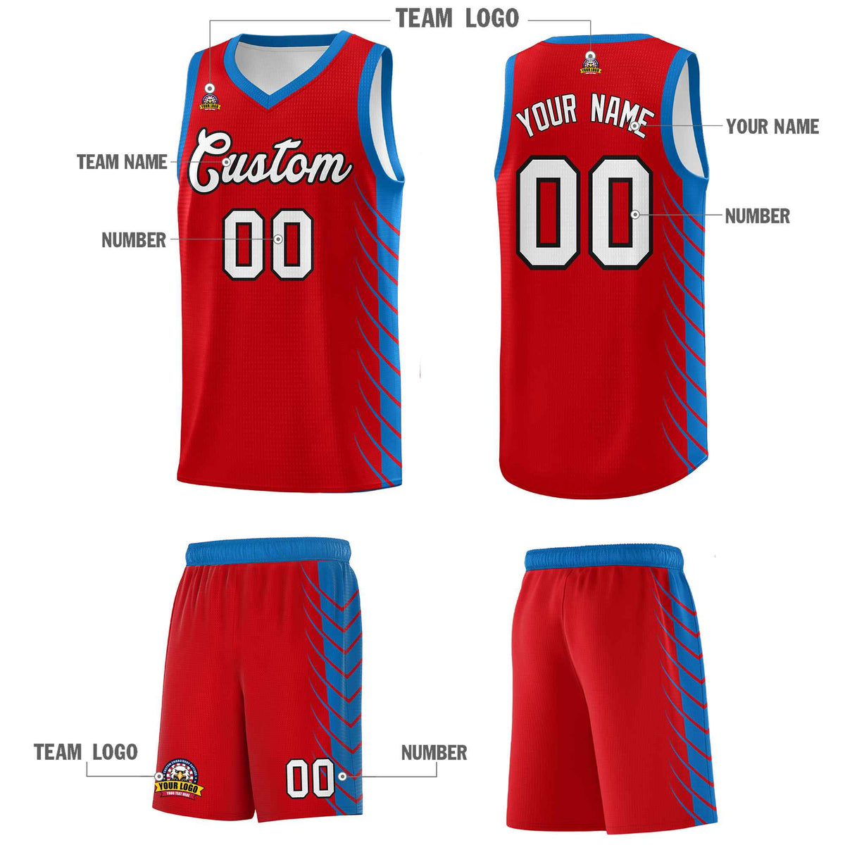 Custom Red Royal Personalized Side Symmetrical Line Pattern Sports Uniform Basketball Jersey