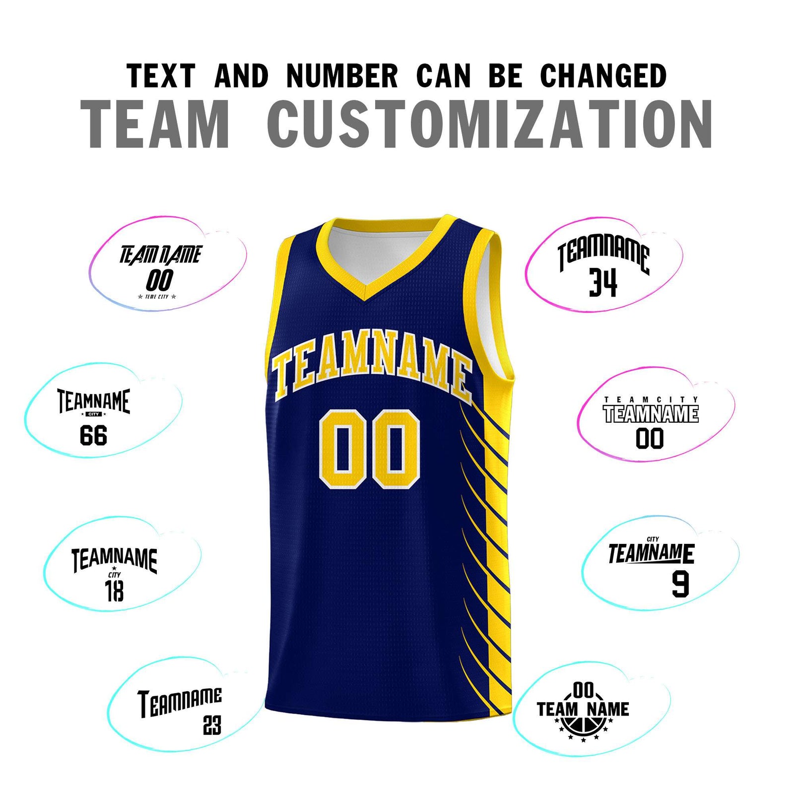 Custom Navy Gold Personalized Side Symmetrical Line Pattern Sports Uniform Basketball Jersey