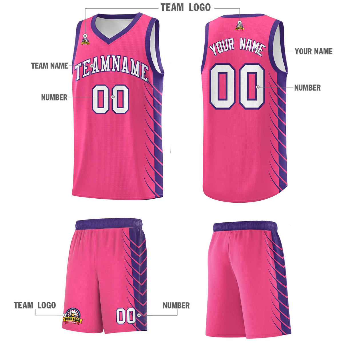 Custom Pink Purple Personalized Side Symmetrical Line Pattern Sports Uniform Basketball Jersey