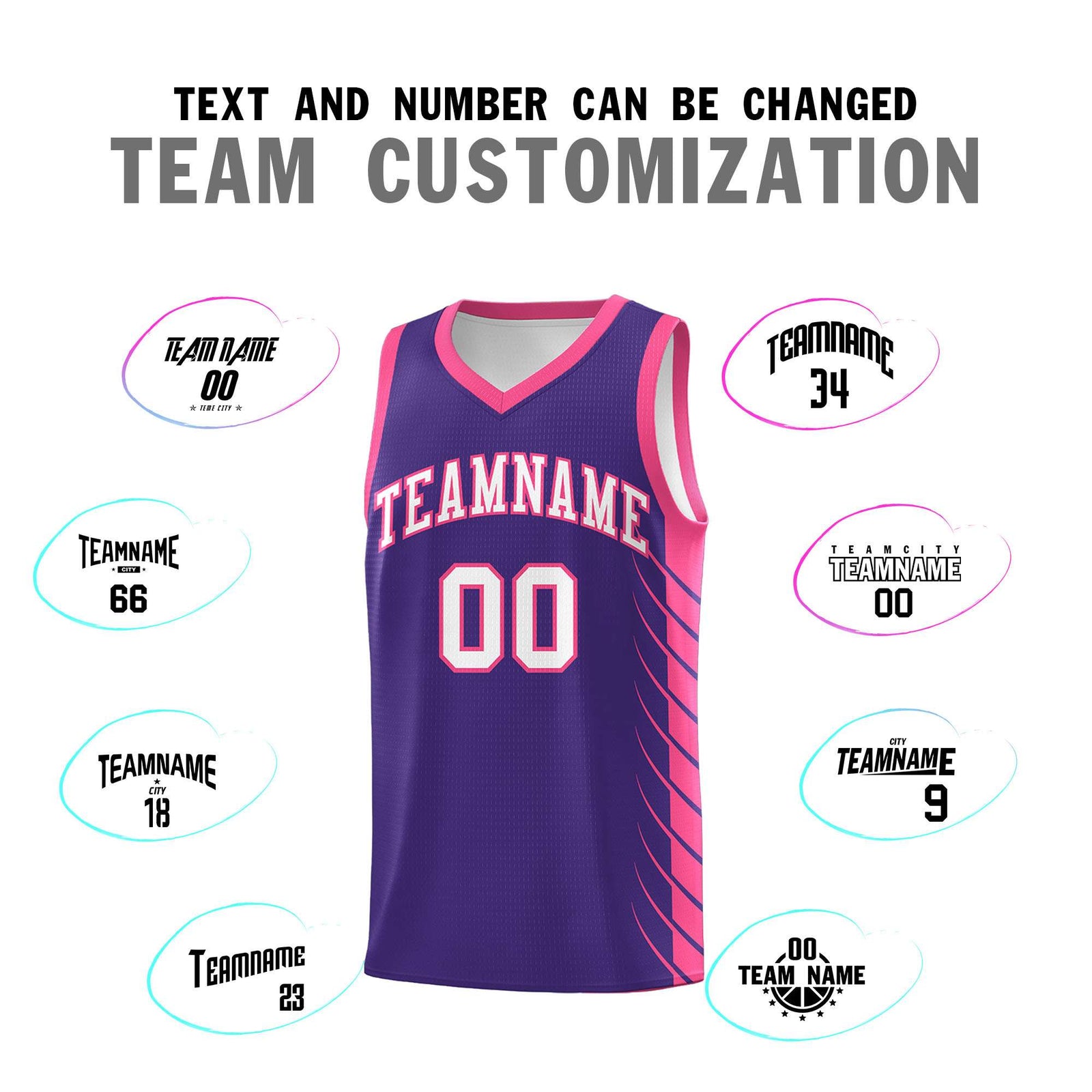 Custom Purple Pink Personalized Side Symmetrical Line Pattern Sports Uniform Basketball Jersey
