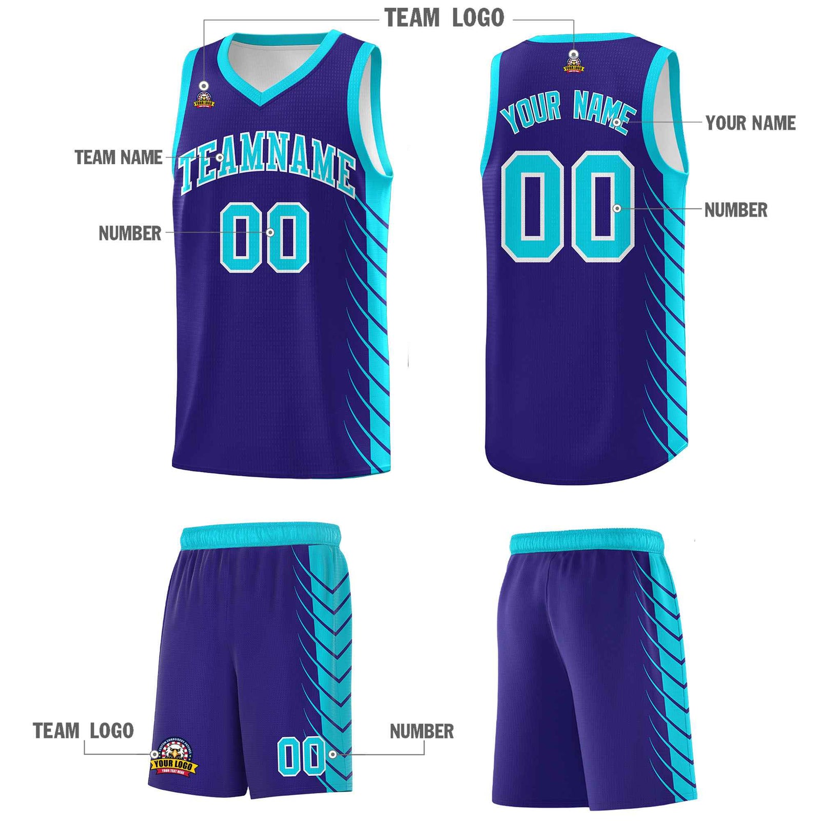 Custom Royal Sky Blue Personalized Side Symmetrical Line Pattern Sports Uniform Basketball Jersey