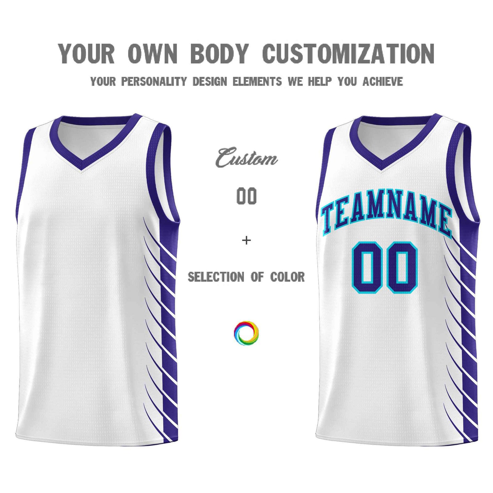 Custom White Royal Personalized Side Symmetrical Line Pattern Sports Uniform Basketball Jersey