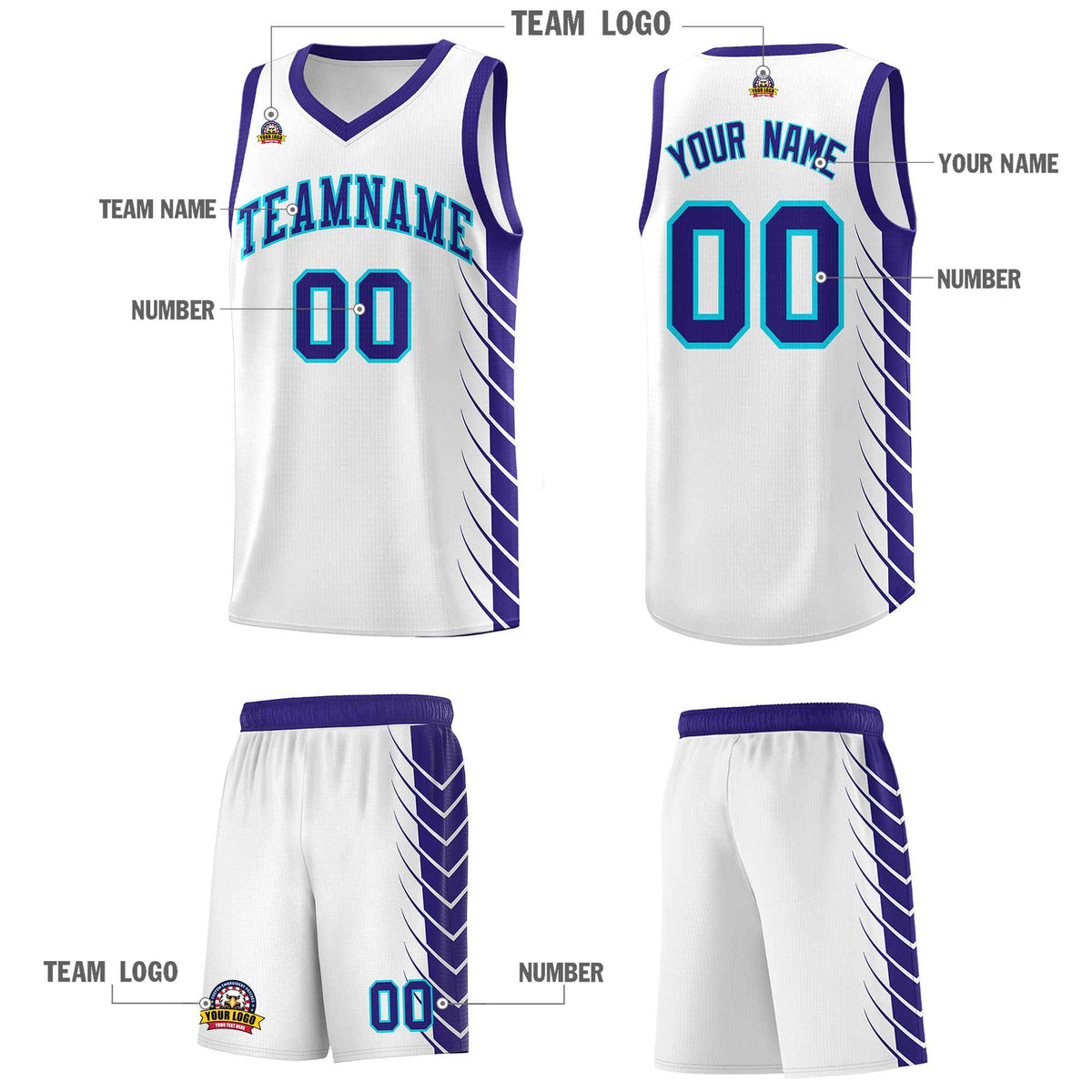 Custom White Royal Personalized Side Symmetrical Line Pattern Sports Uniform Basketball Jersey