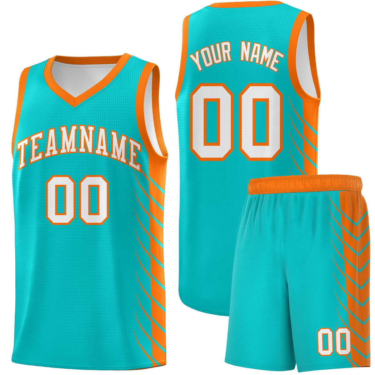 Custom Aqua Orange Personalized Side Symmetrical Line Pattern Sports Uniform Basketball Jersey