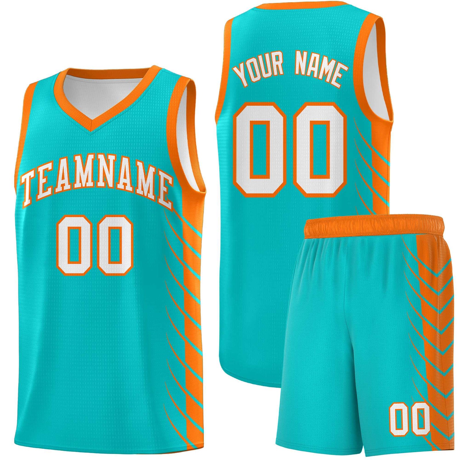 Custom Aqua Orange Personalized Side Symmetrical Line Pattern Sports Uniform Basketball Jersey