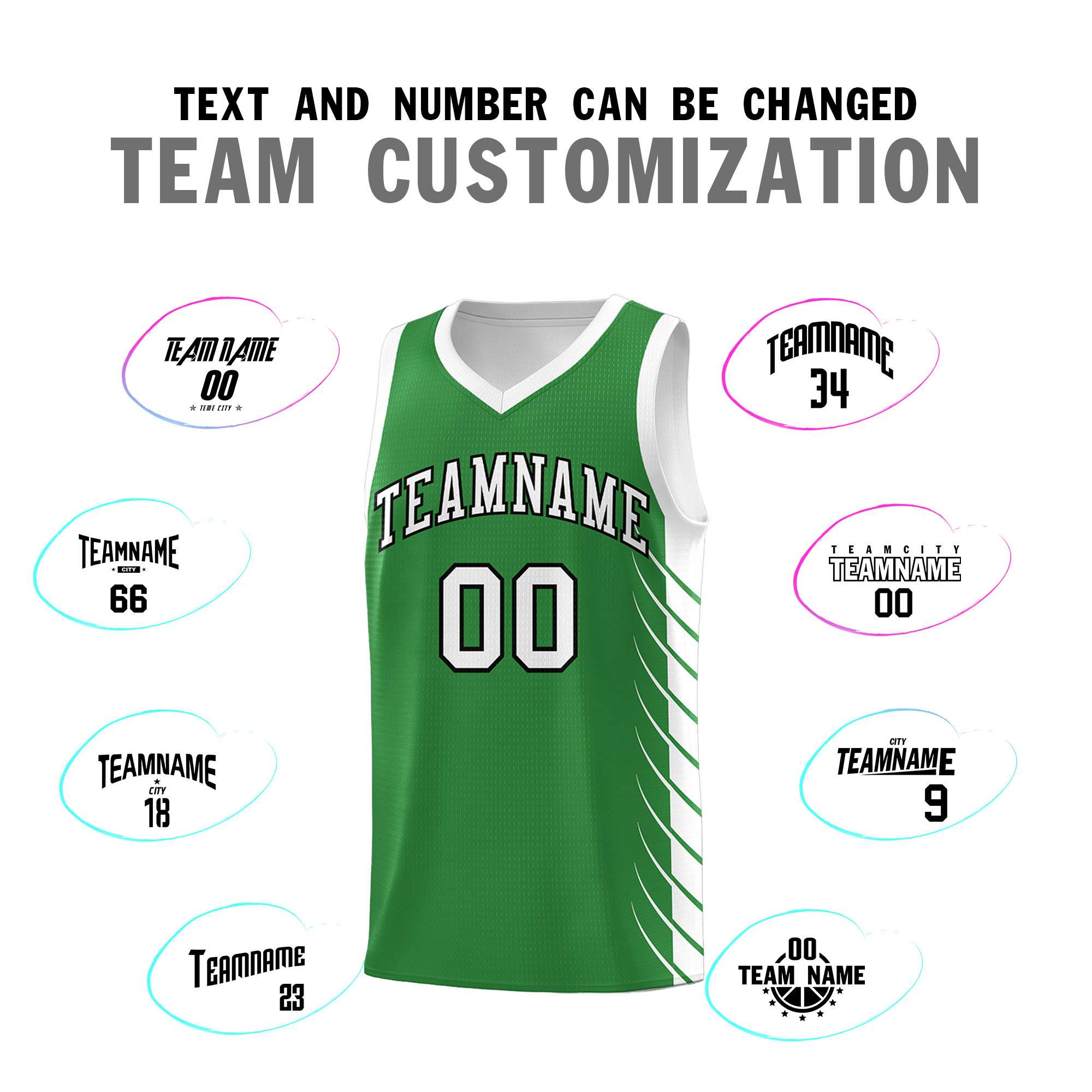 Custom Kelly Green White Personalized Side Symmetrical Line Pattern Sports Uniform Basketball Jersey