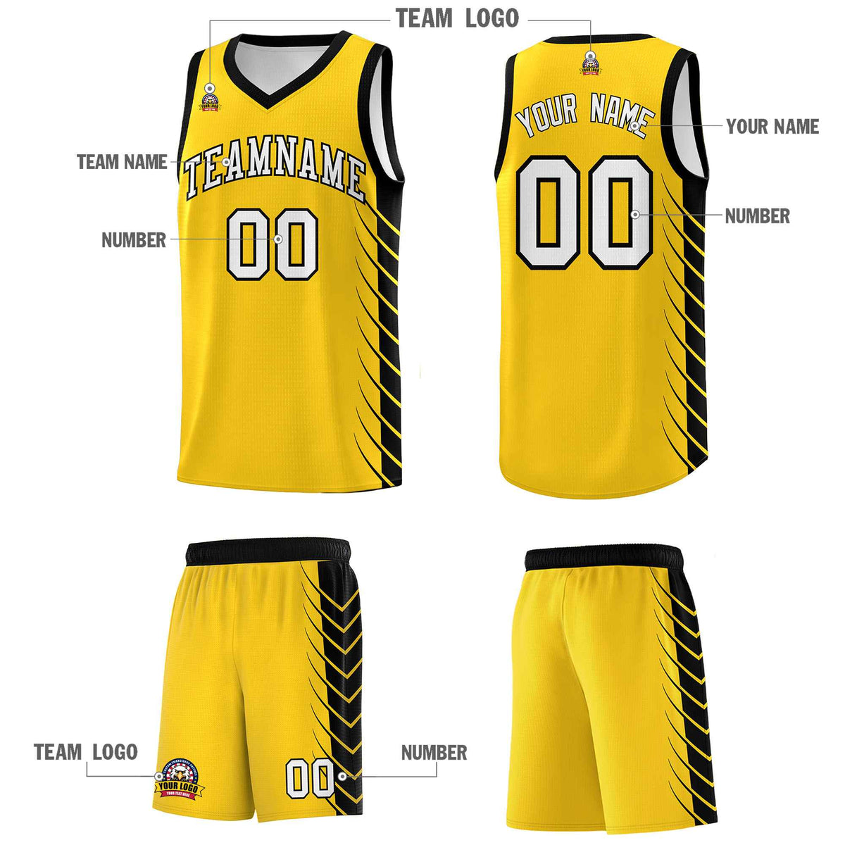 Custom Gold Black Personalized Side Symmetrical Line Pattern Sports Uniform Basketball Jersey
