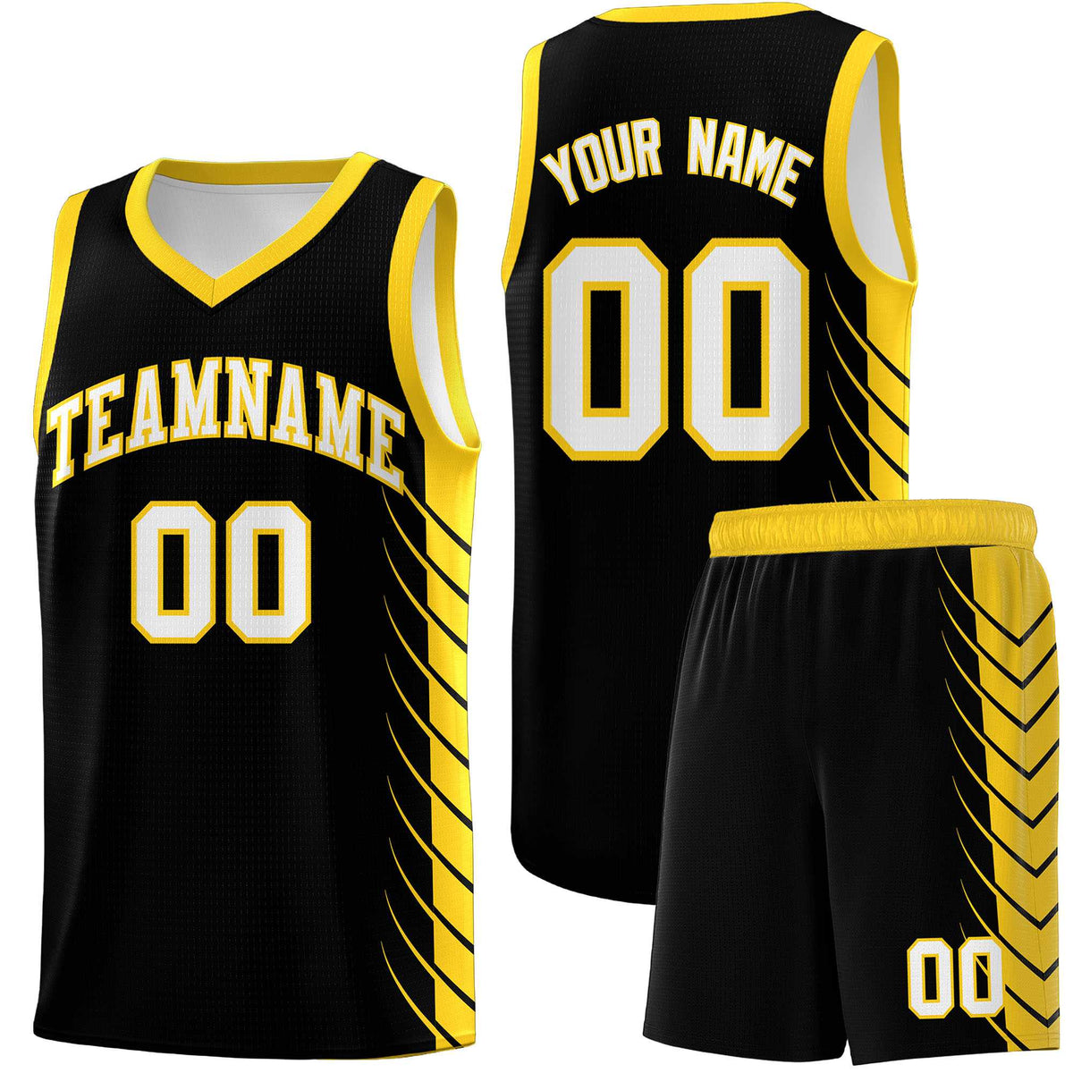 Custom Black Gold Personalized Side Symmetrical Line Pattern Sports Uniform Basketball Jersey